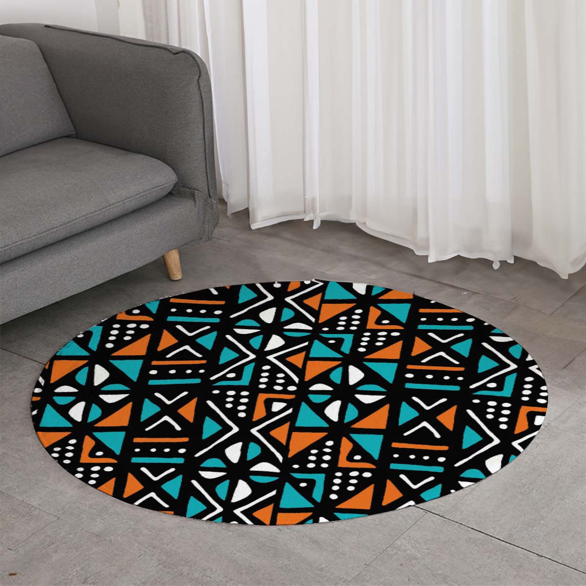 Colourful Round Rug African Mudcloth Carpet - Bynelo