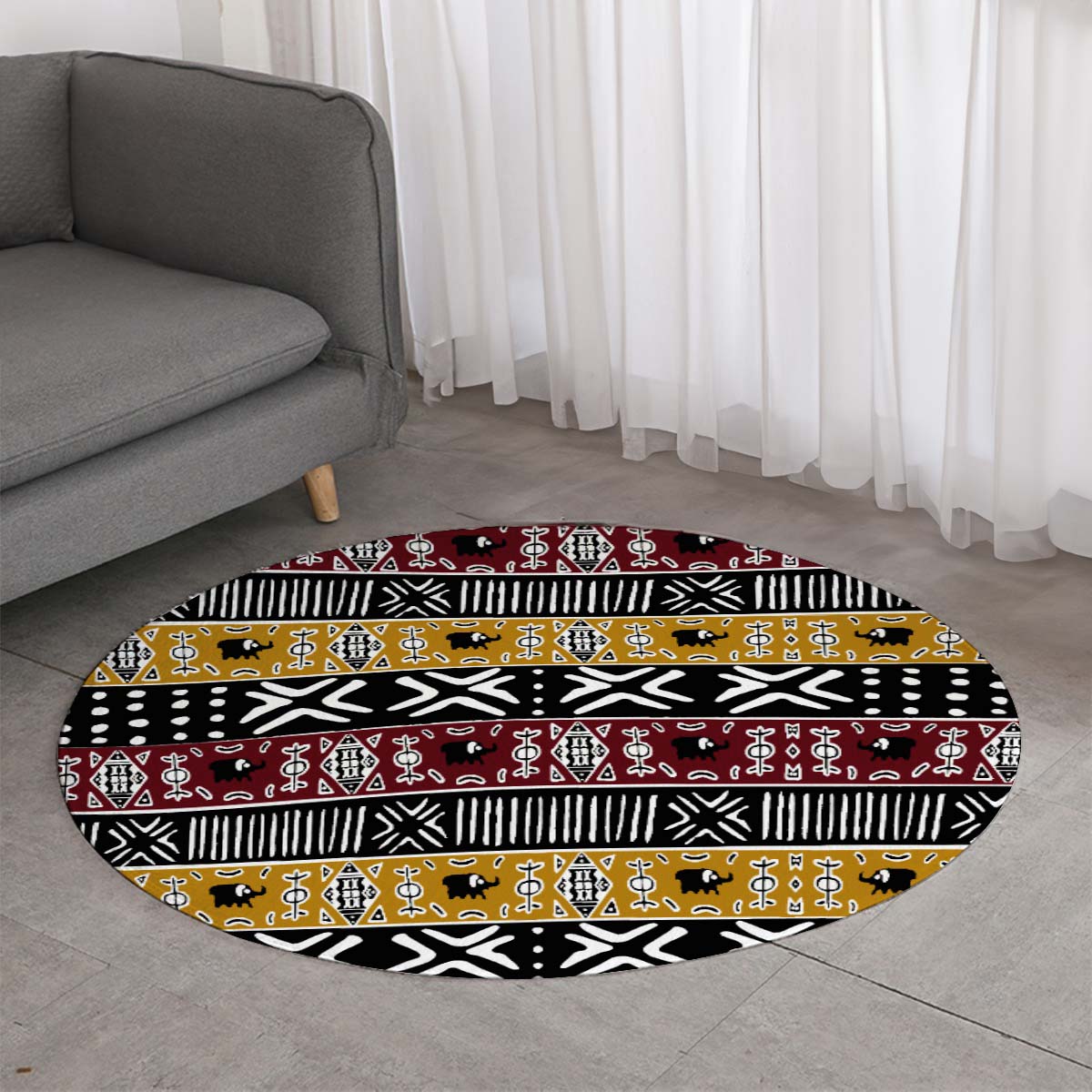 Ethnic Round Rug African Mudcloth Carpet - Bynelo