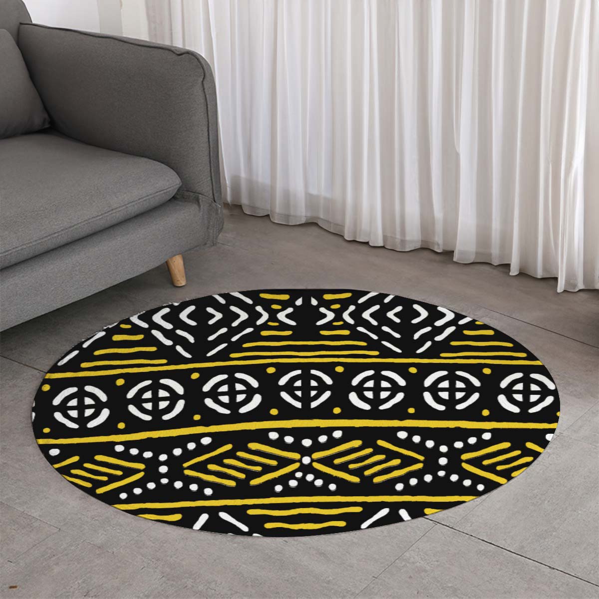 Native Round Rug African Bogolan Carpet - Bynelo