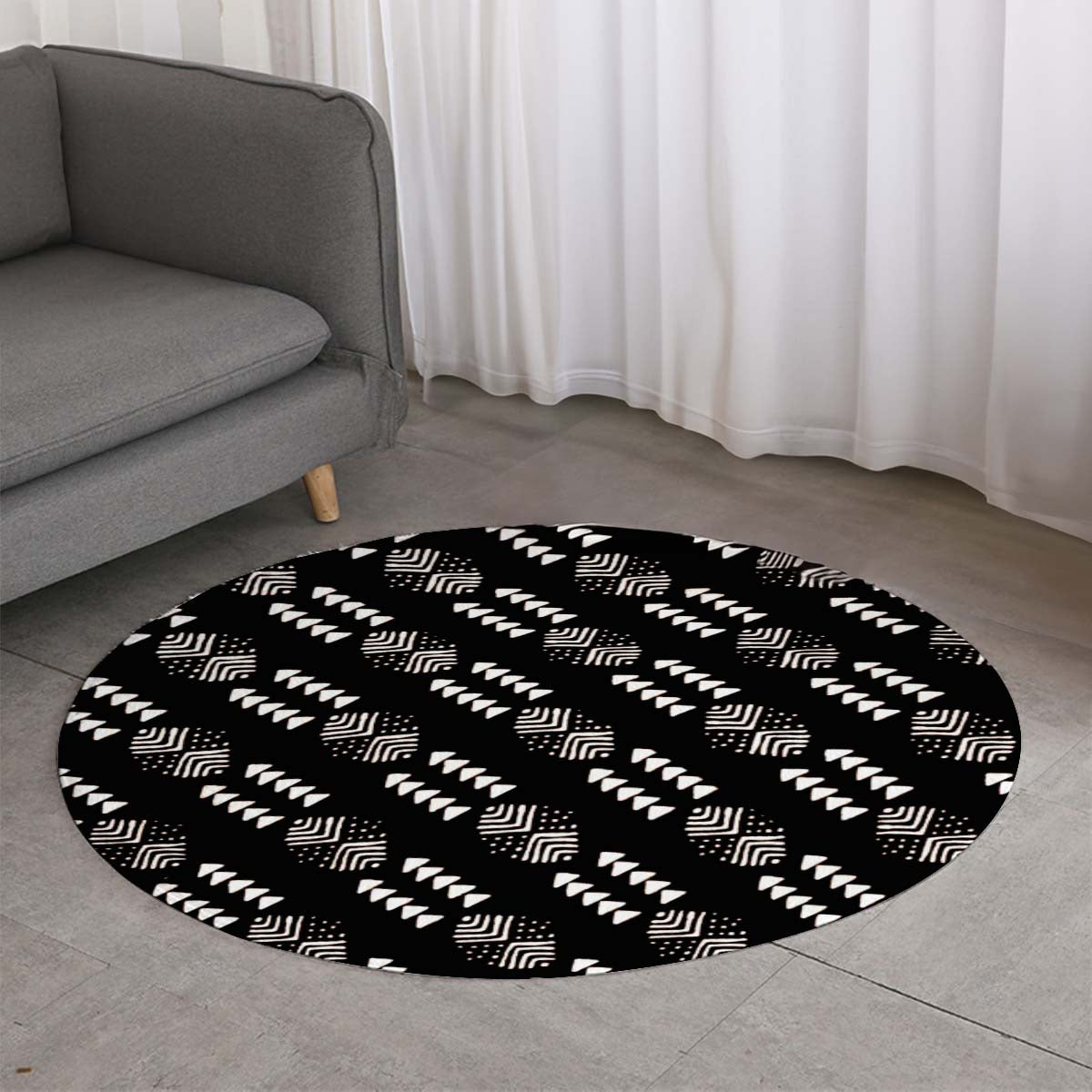 Traditional Round Rug African Tribal Black & White Carpet