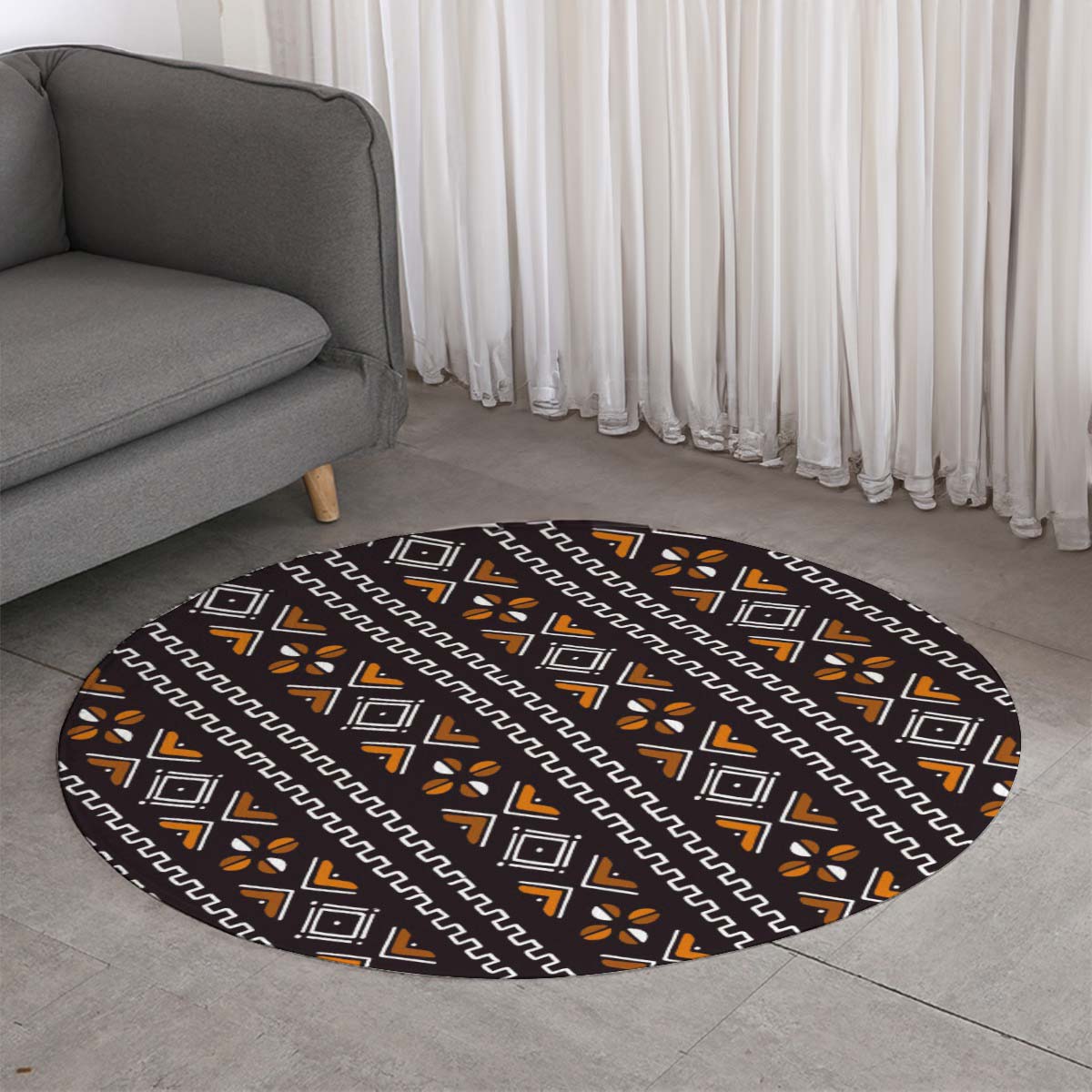 Bogolan African Round Rug Mudcloth Carpet - Bynelo