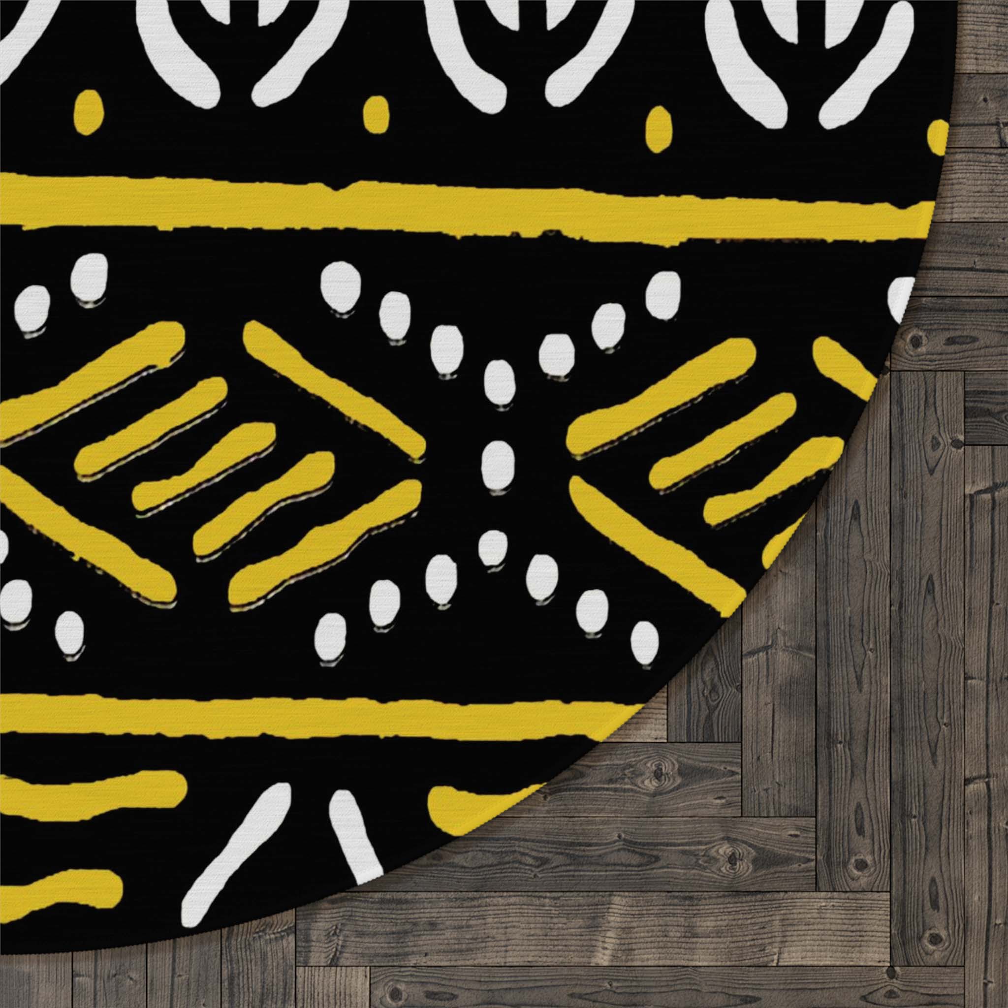 Native Round Rug African Bogolan Carpet - Bynelo