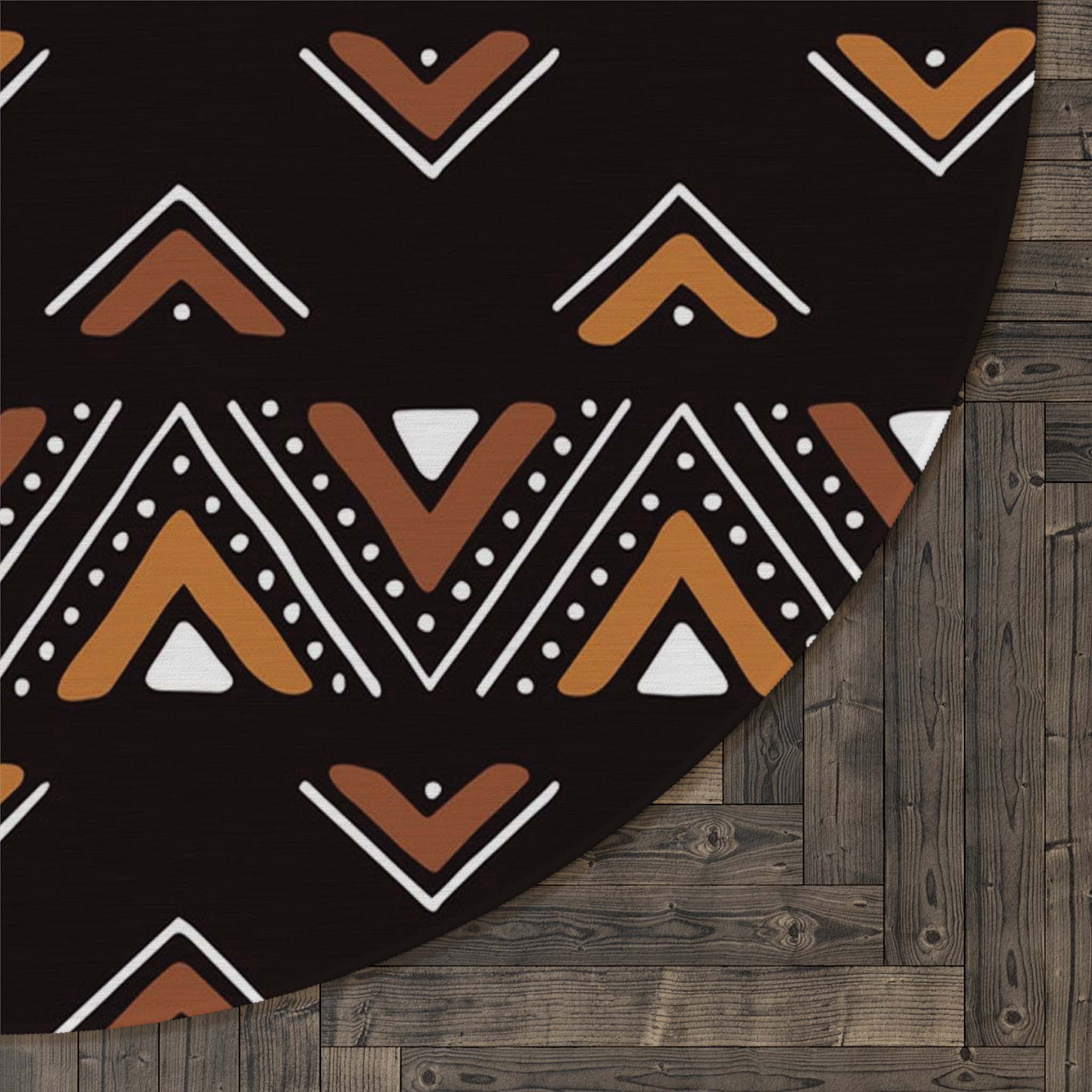 African Round Rug Carpet Mudcloth Print - Bynelo