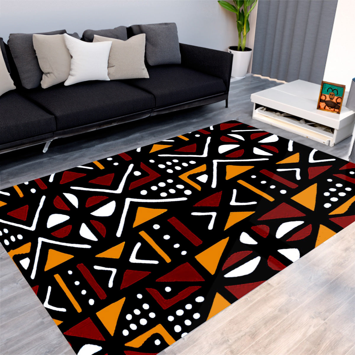 Afrocentric Mudcloth Print Carpet - Unique Rug Design