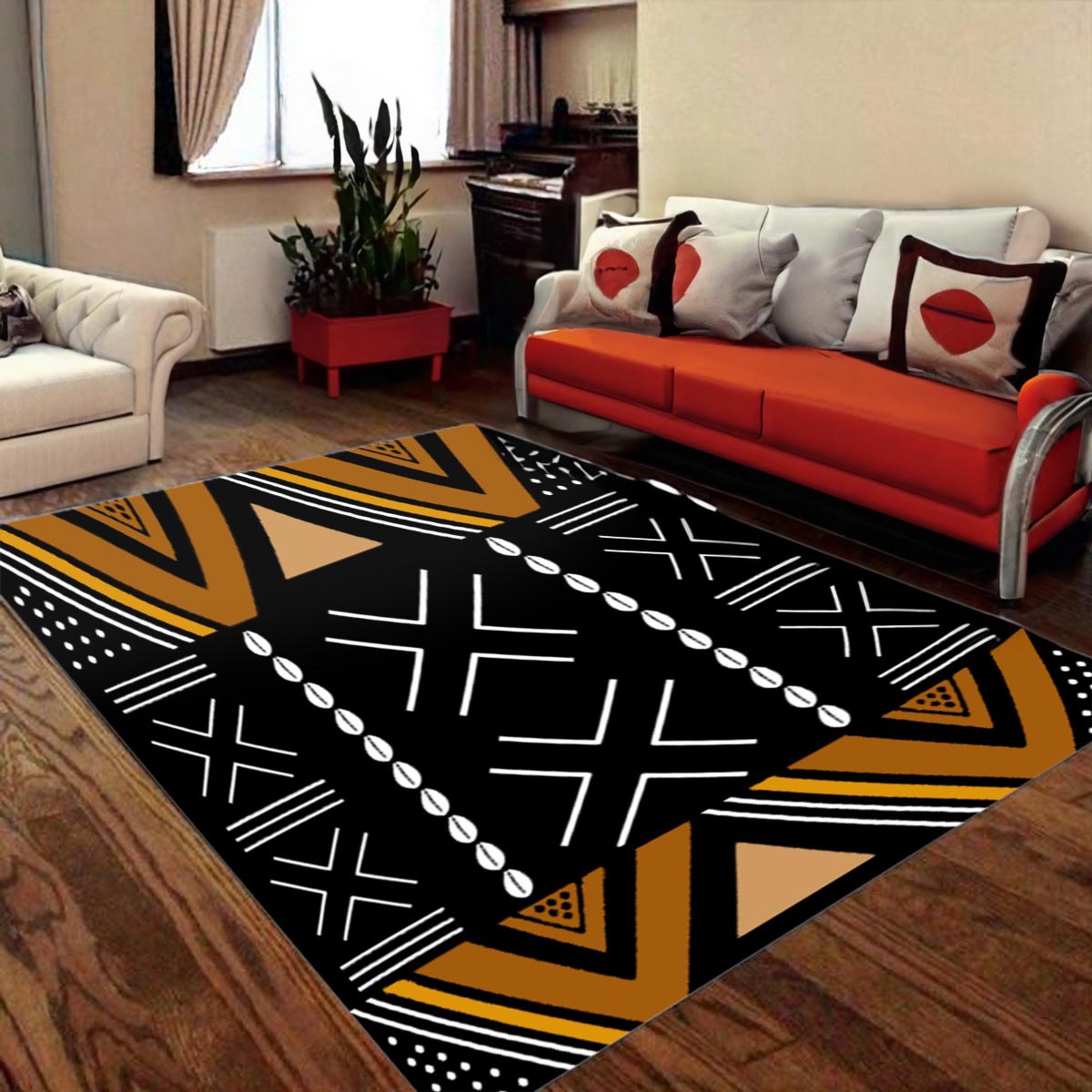 Afrocentric Rug - Vibrant Tribal Print Carpet Design