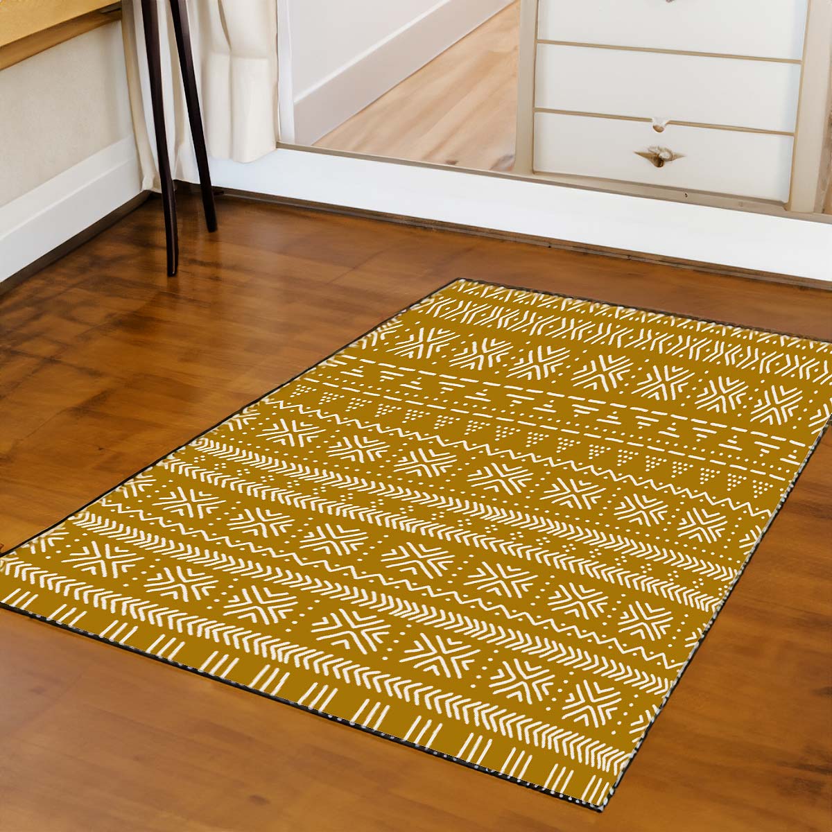 Gold and White African Rug Carpet Mudcloth Print