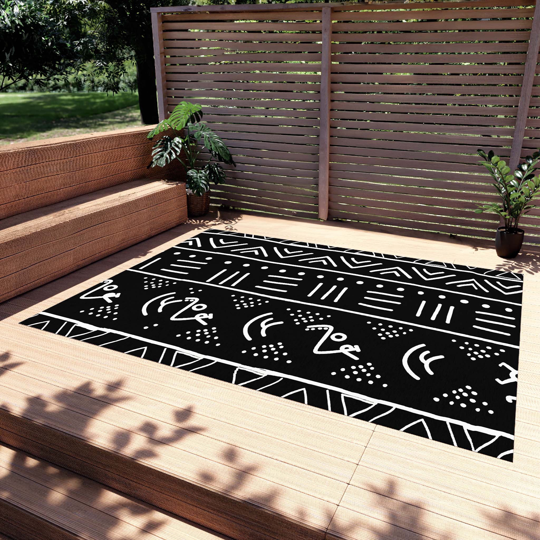 African Rug Mudcloth Black & White Outdoor Carpet - Bynelo