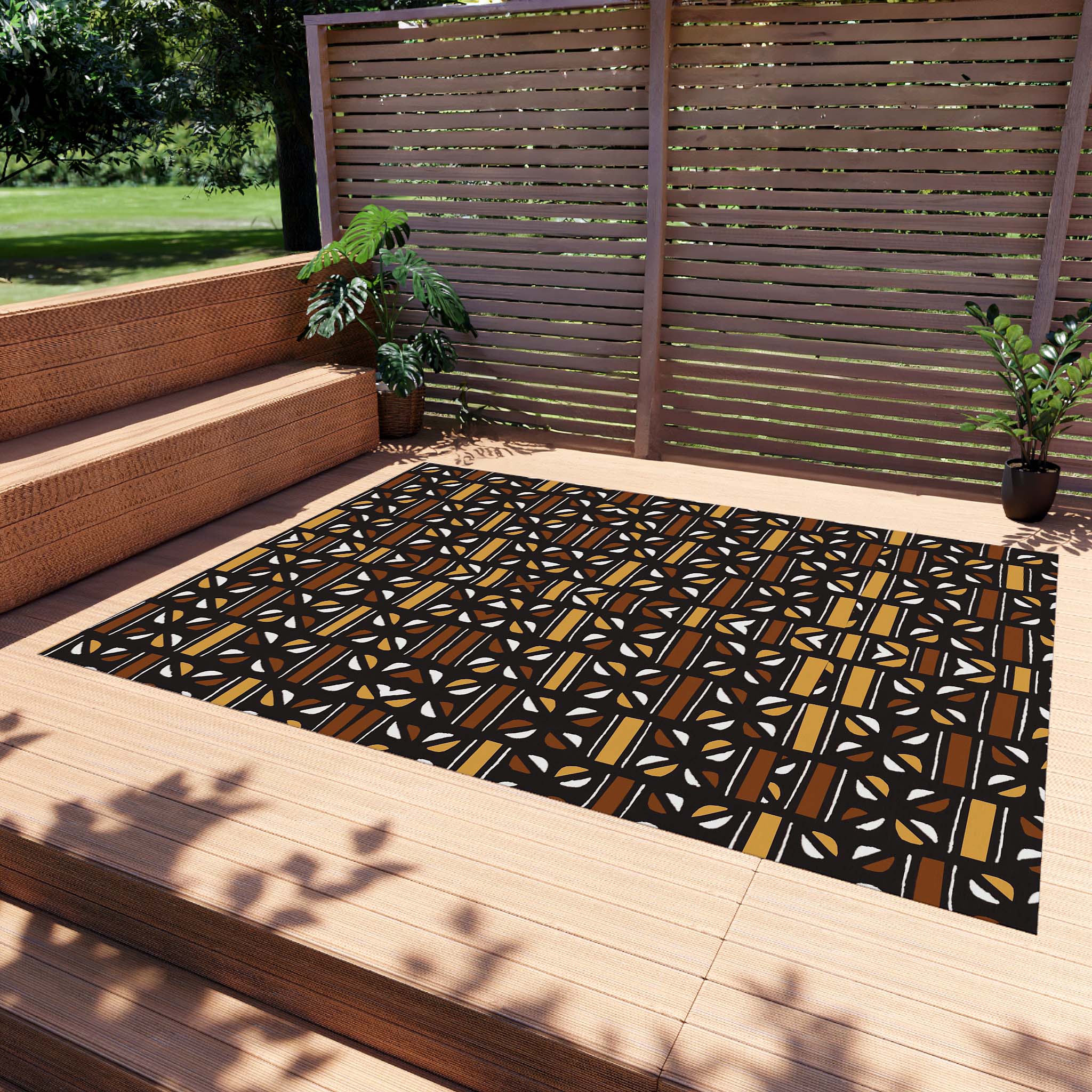 Outdoor Rug African Mudcloth Print Carpet - Bynelo