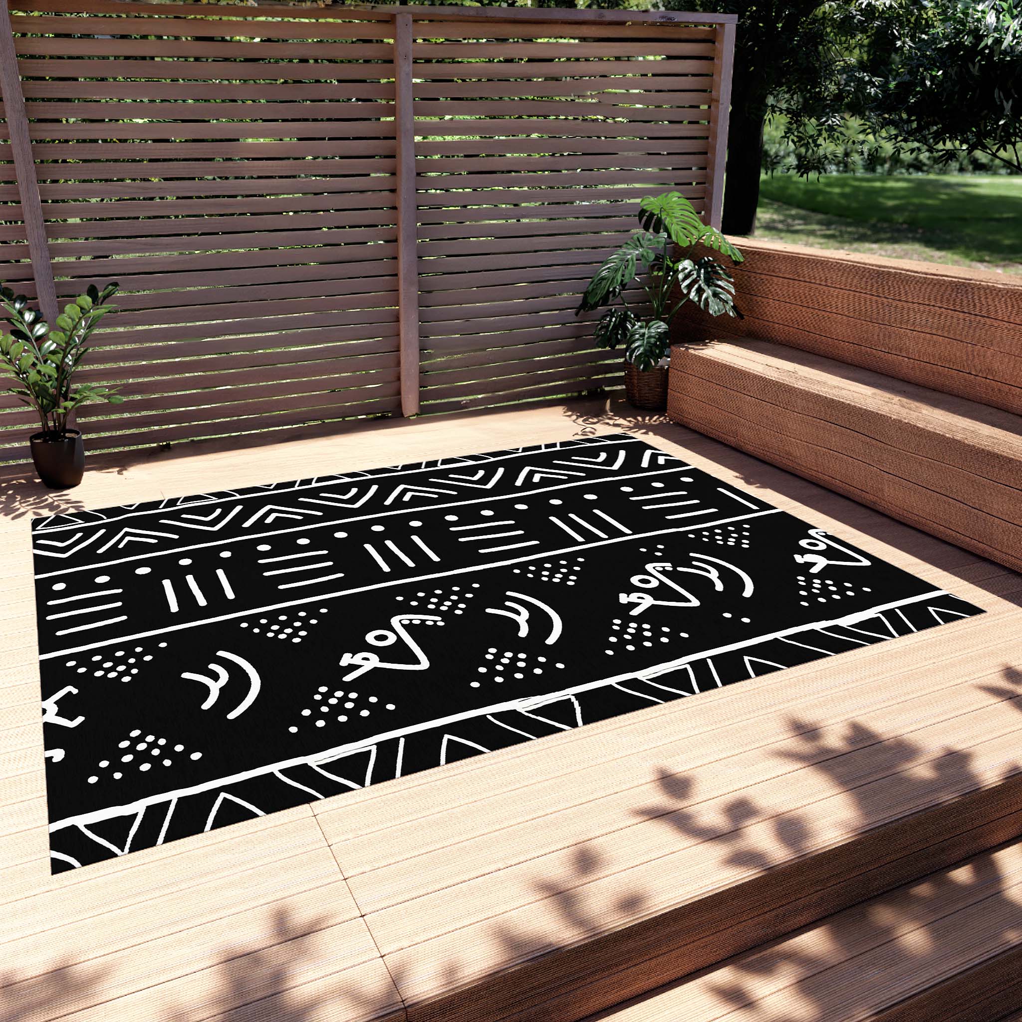 African Rug Mudcloth Black & White Outdoor Carpet - Bynelo