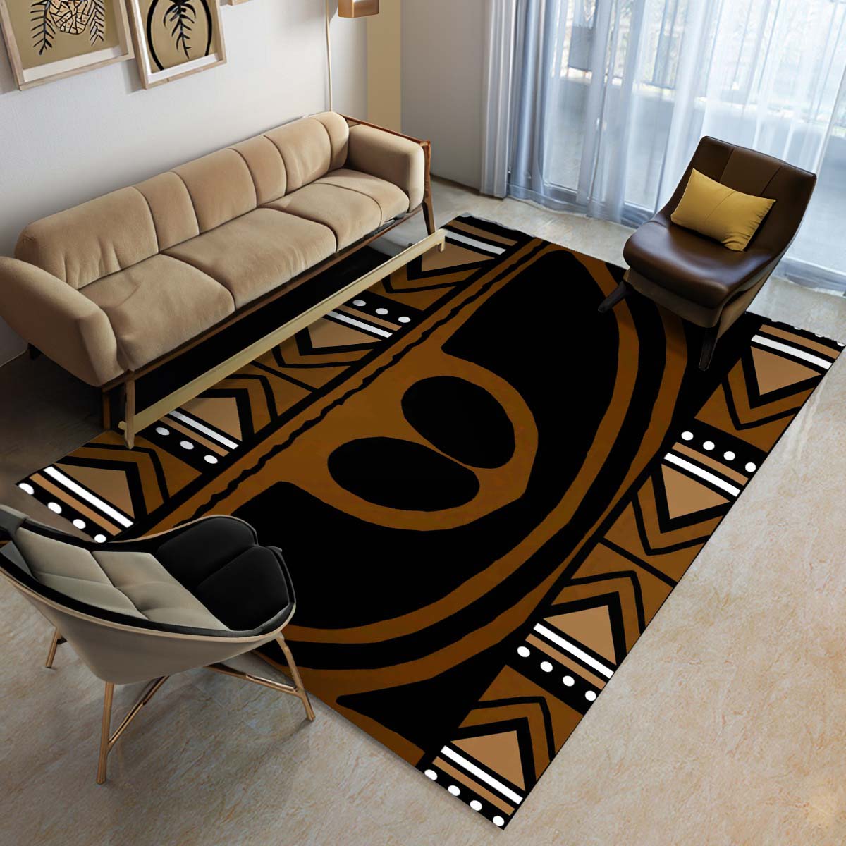Afrocentric Rug African Mudcloth Print Carpet - Bynelo