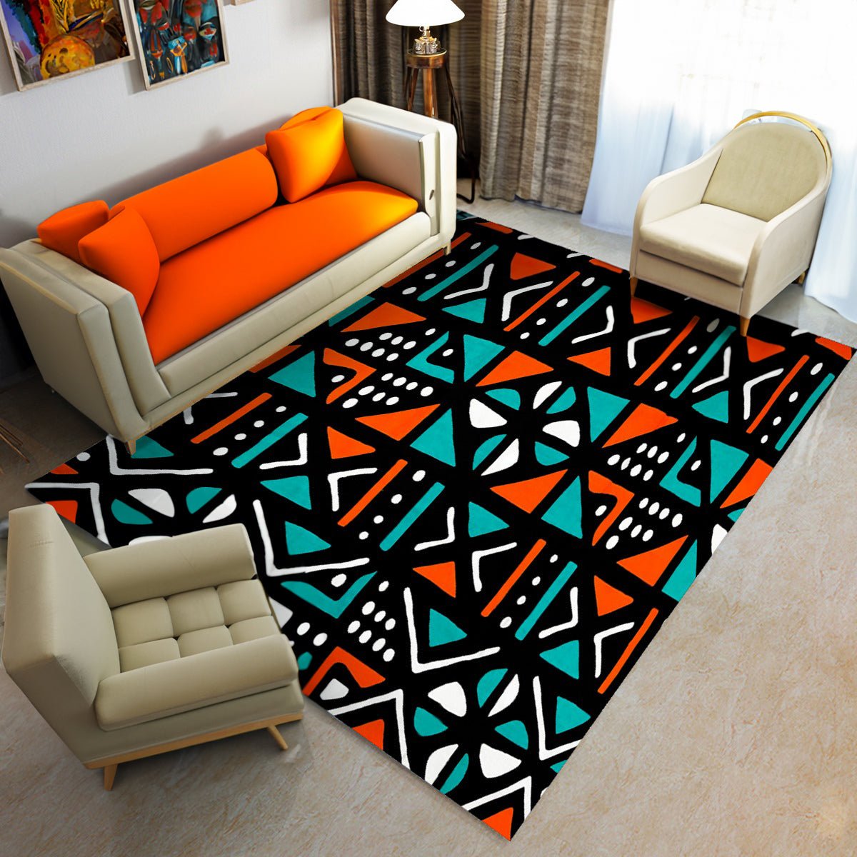 Mudcloth Area Rug - Elegant African Print Carpet Design