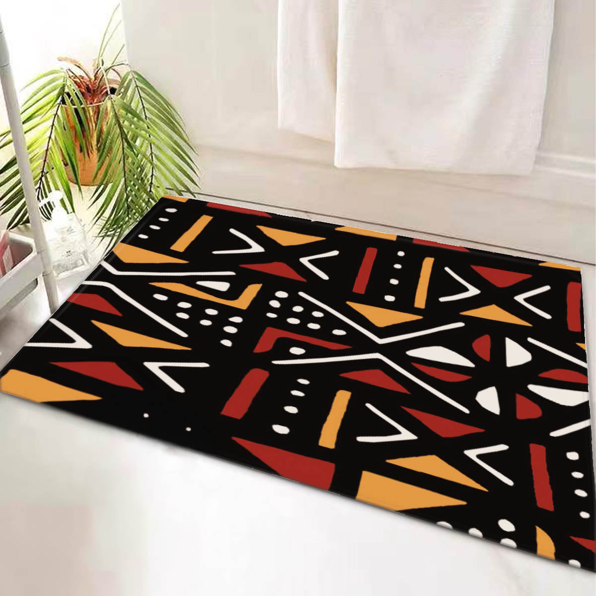 African Bathroom Rug Bogolan Print -Bynelo