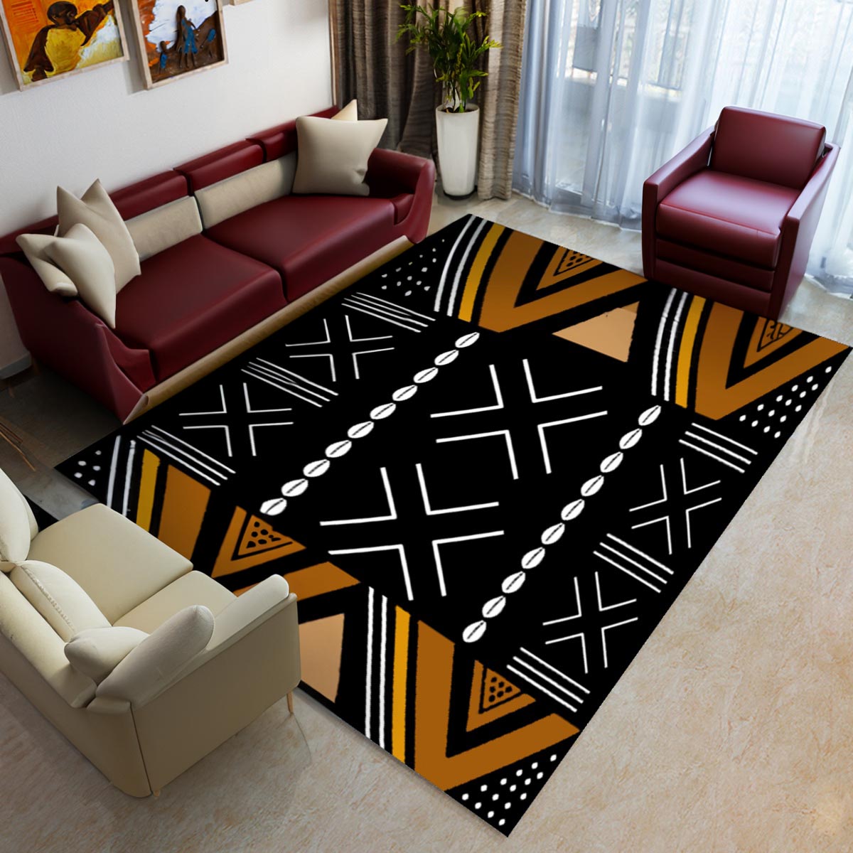 Afrocentric Rug - Vibrant Tribal Print Carpet Design