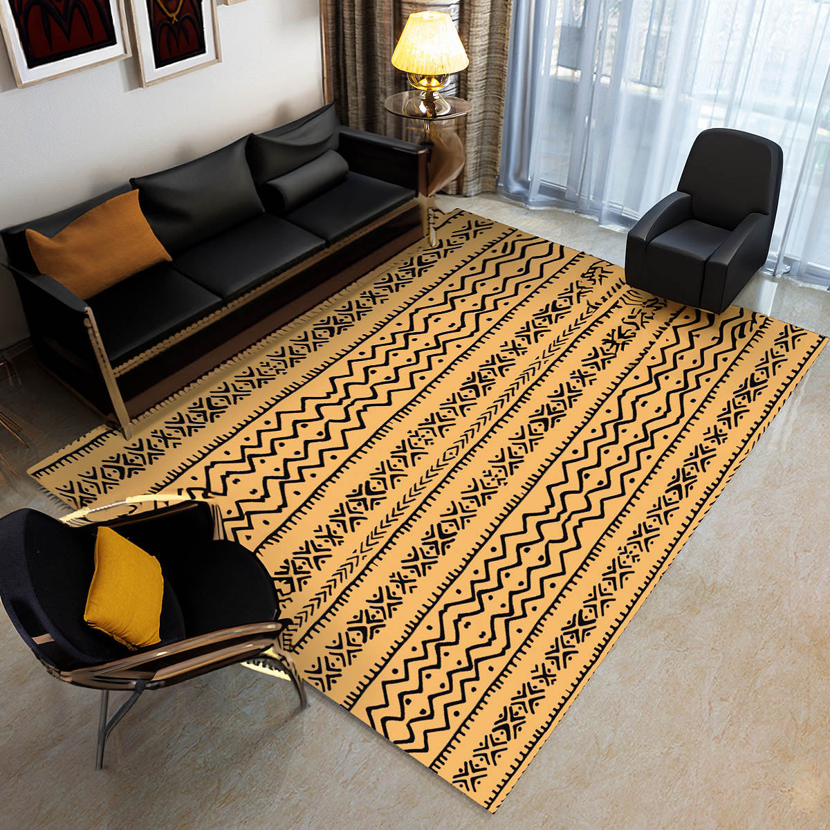 Golden African Print Carpet Rug Mudcloth -Bynelo