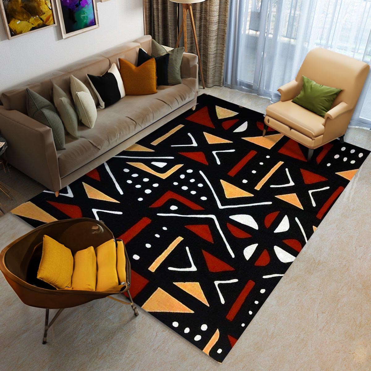 African Tribal Rug - Mudcloth Patterned Carpet Style