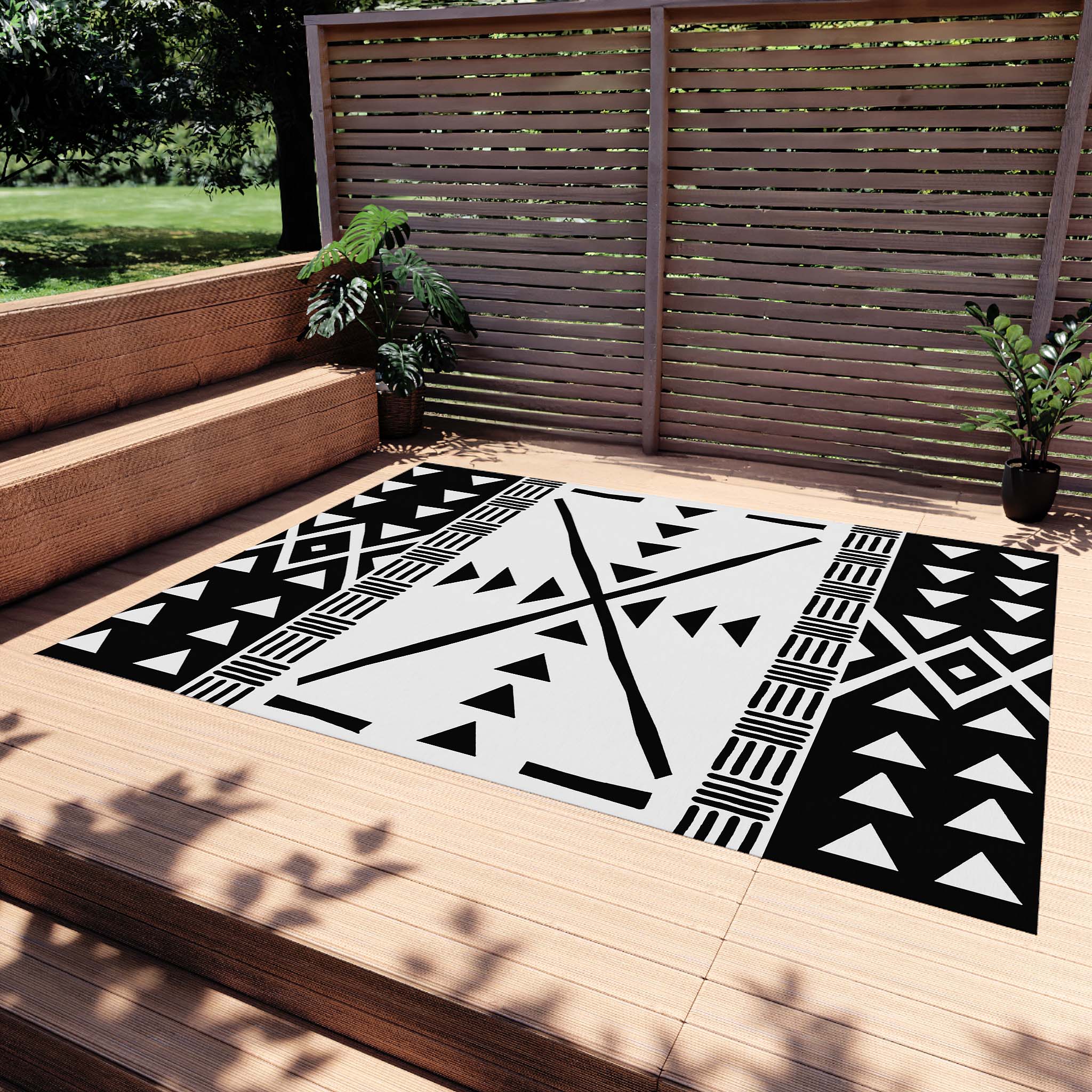 Safari African Print Afrocentric Rug Black & White Carpet