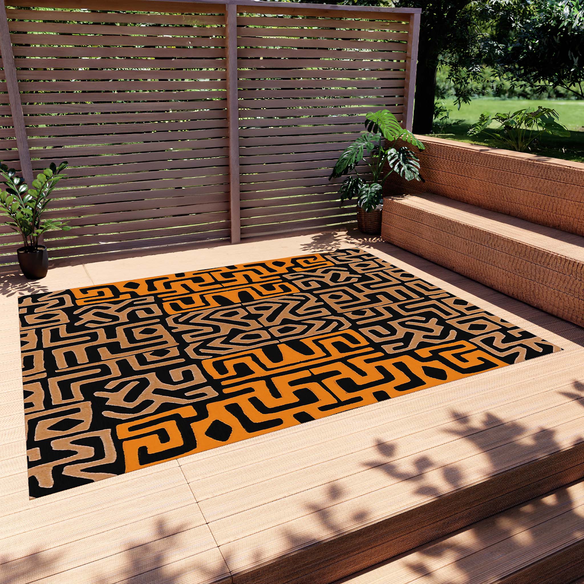 Outdoor Kuba African Print Rug Afrocentric Carpet - Bynelo