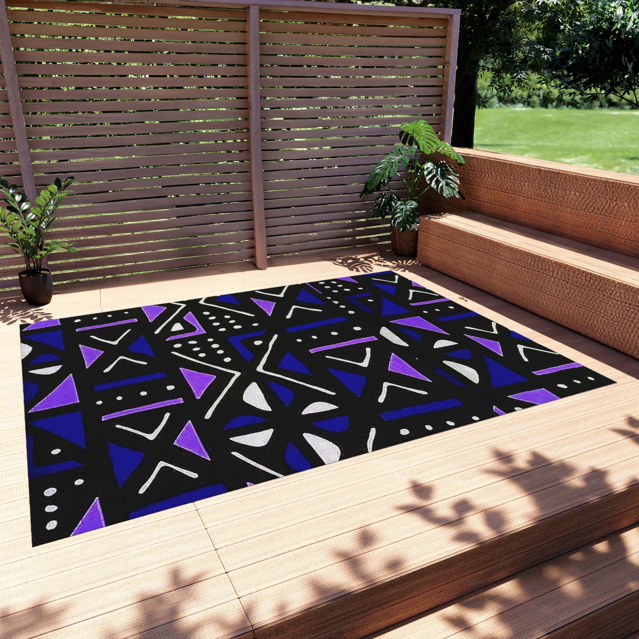 Outdoor African Rug Mudcloth Black & Purple Carpet - Bynelo