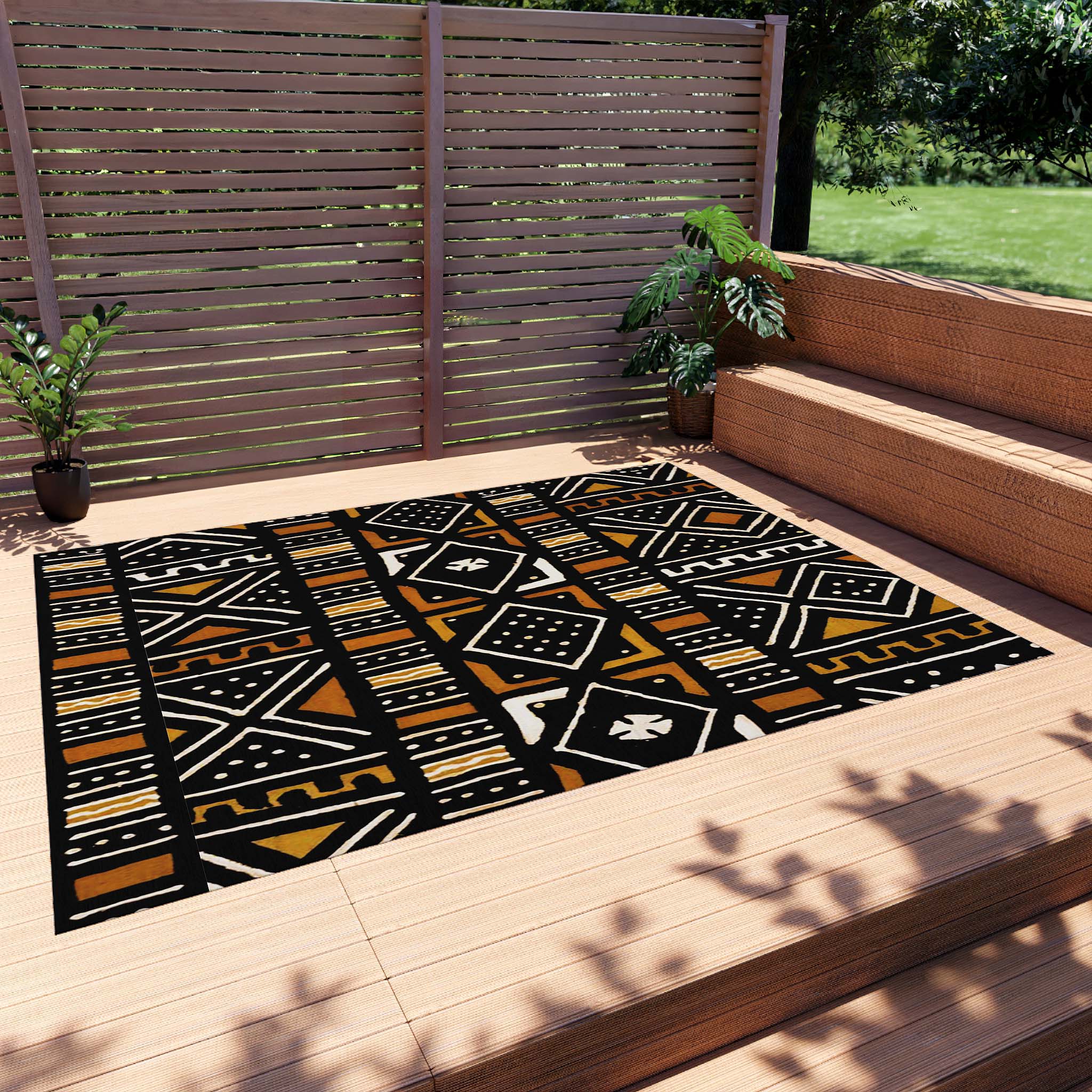 Outdoor African Print Carpet Rug Bogolan Mudcloth Print