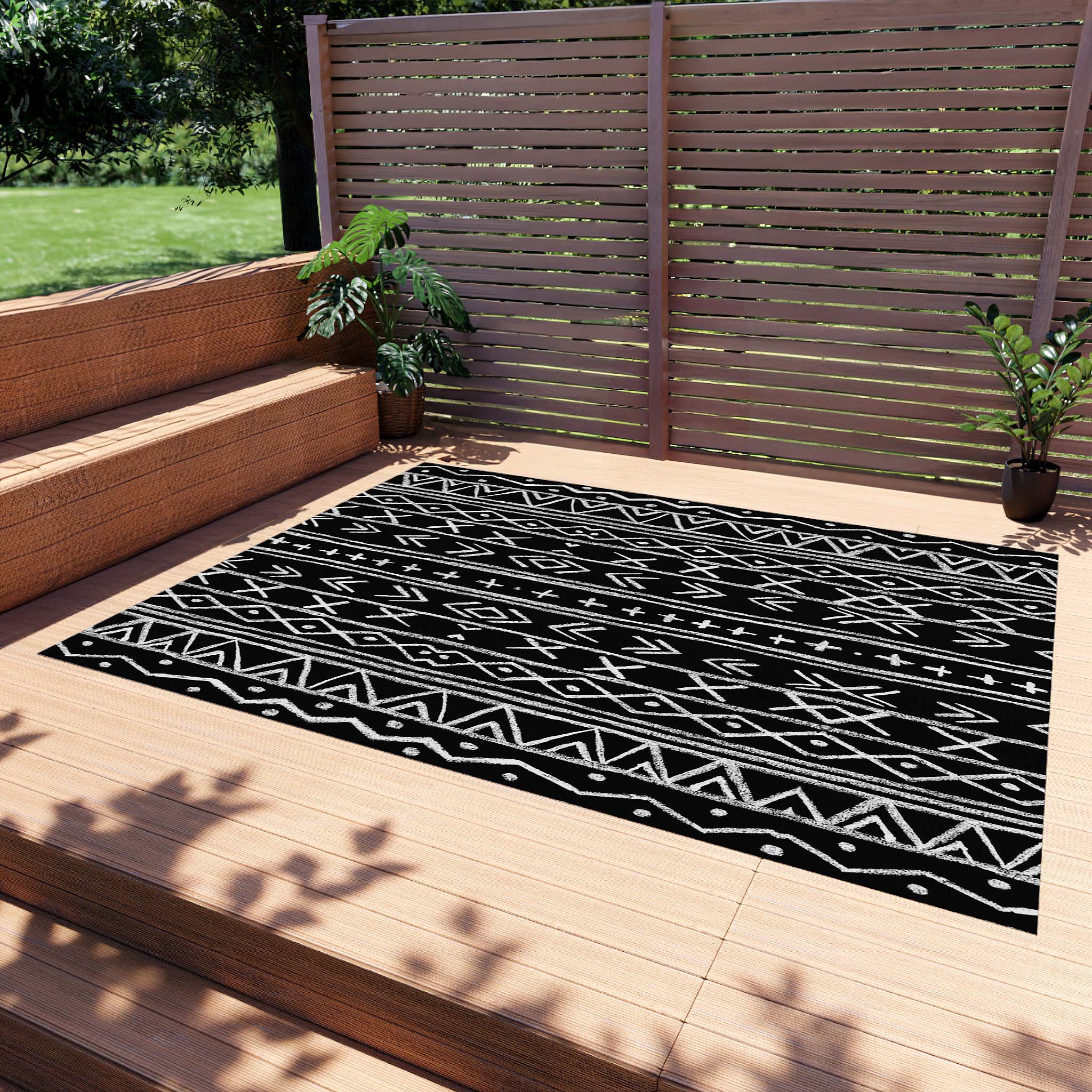 Outdoor African Inspired Area Rugs Black & White Carpet