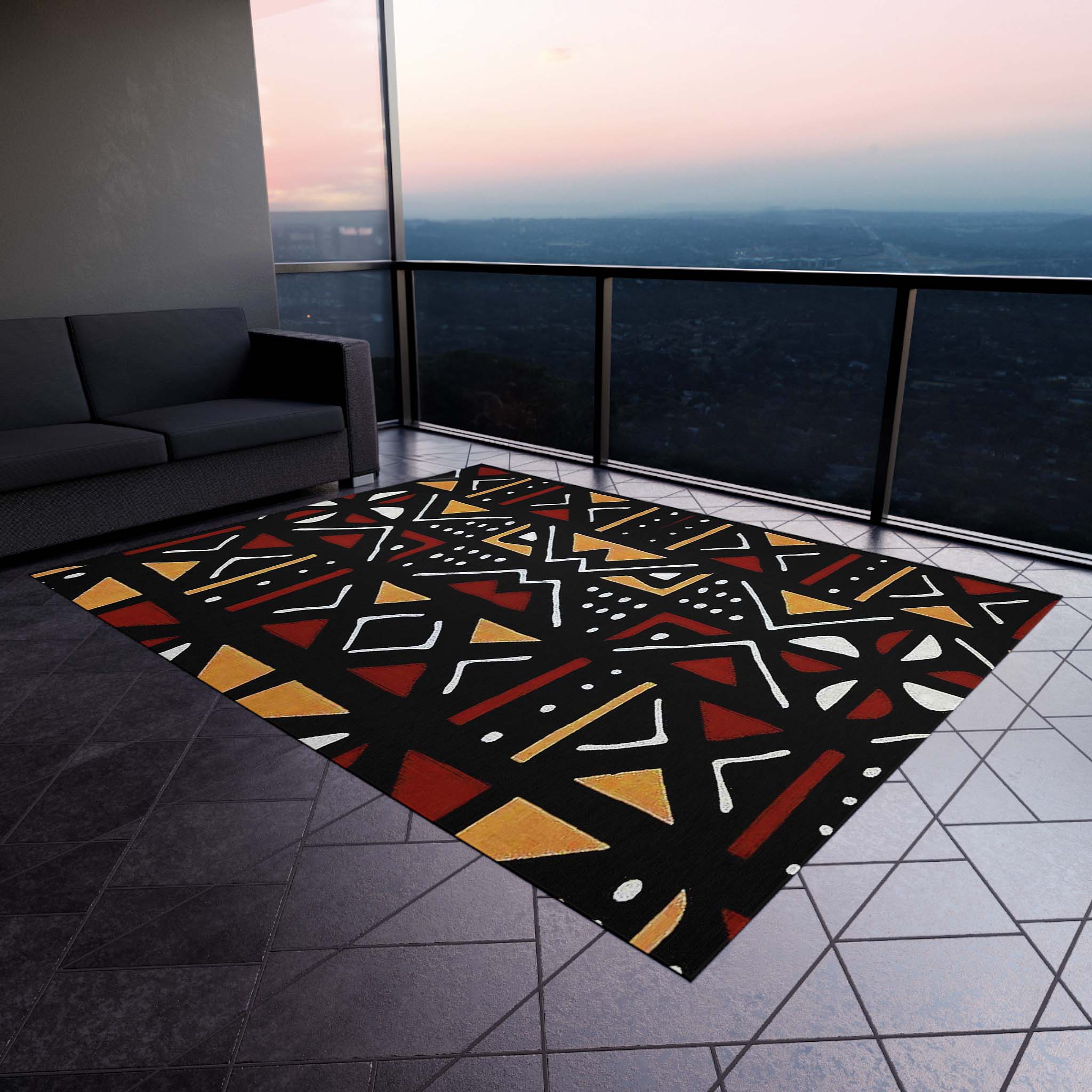 Outdoor African Area Rug Mudcloth Patterned Carpet - Bynelo