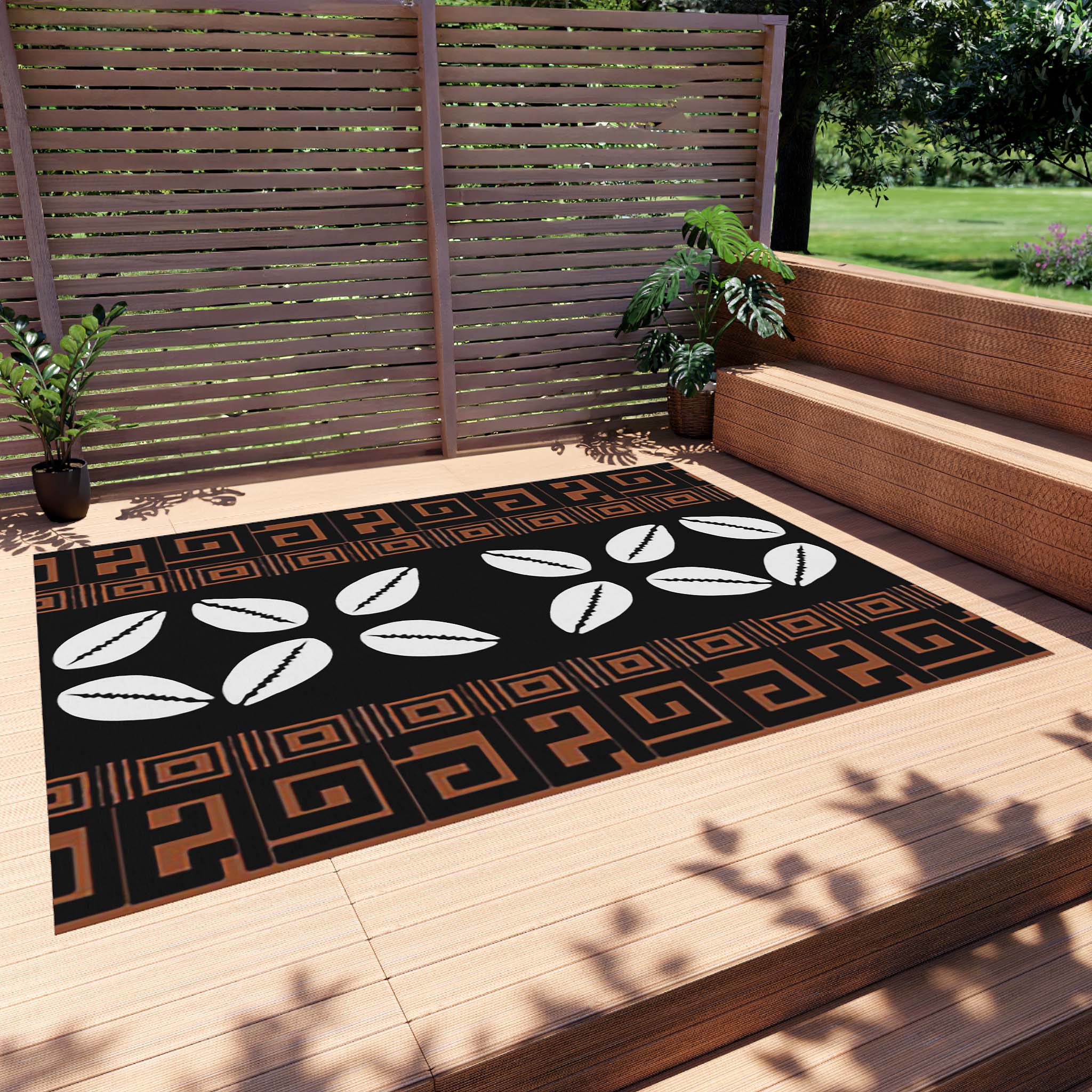 African Outdoor Rug Cowrie Tribal Print Carpet - Bynelo
