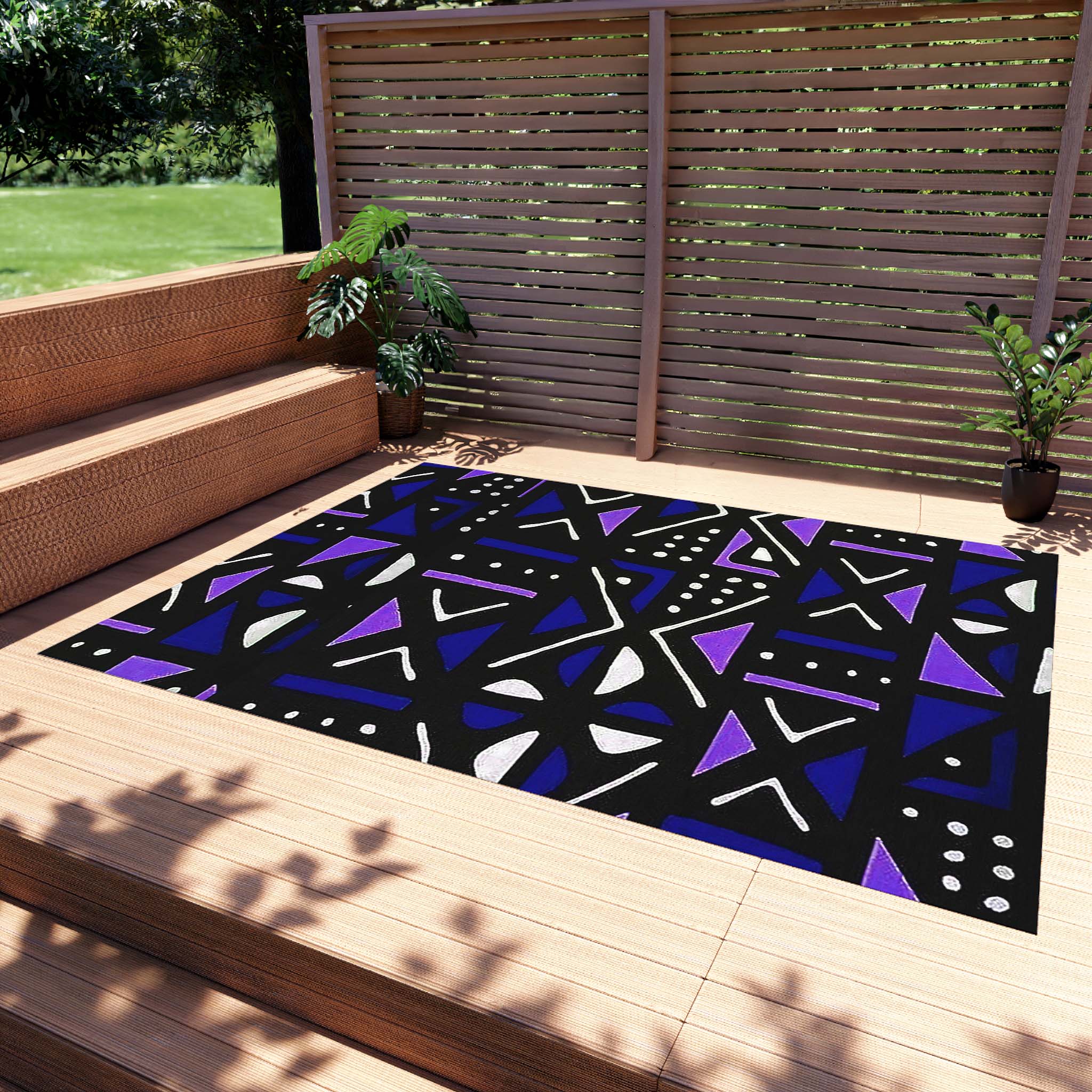 Outdoor African Rug Mudcloth Black & Purple Carpet - Bynelo