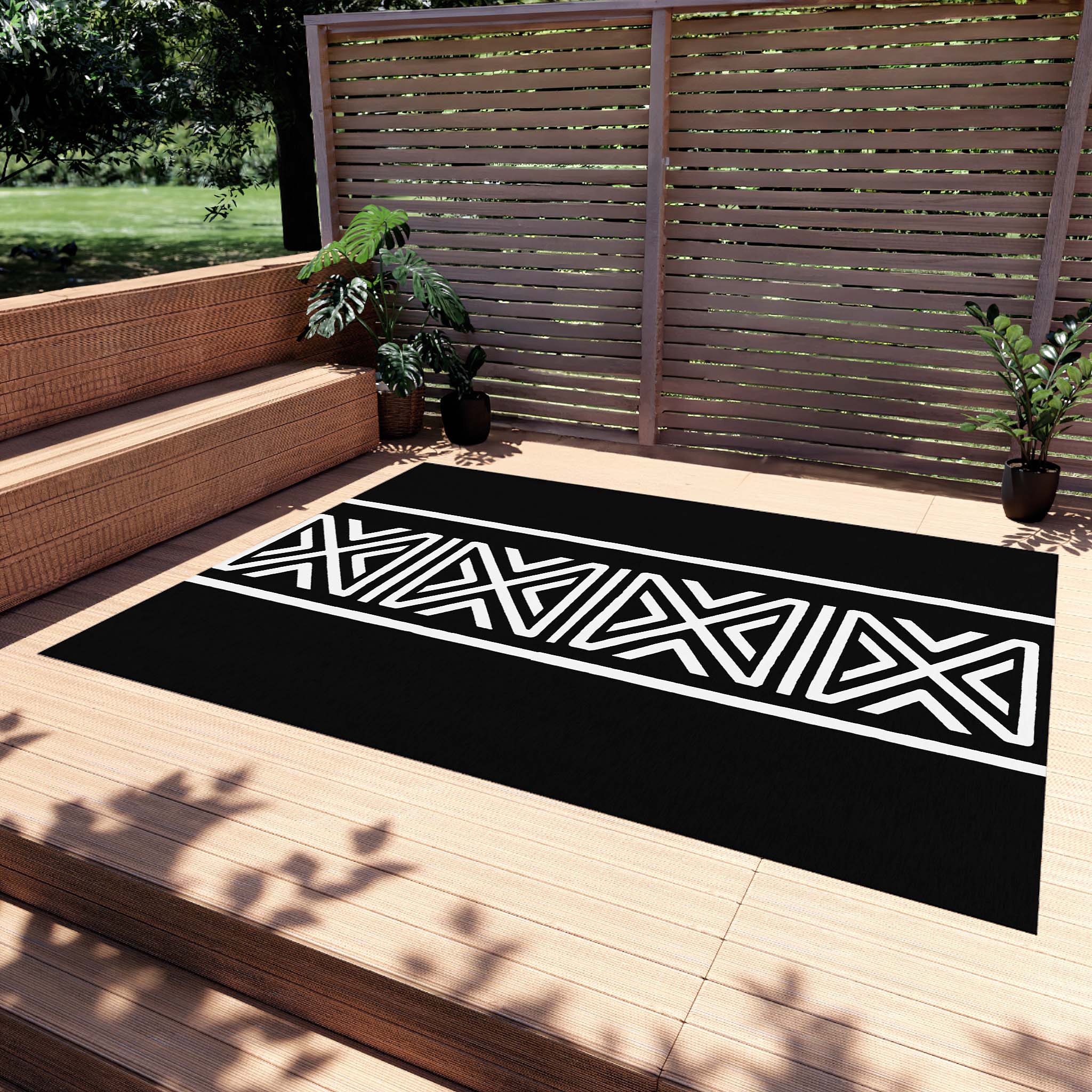 Outdoor African Area Rug Tribal Black & White Carpet - Bynelo
