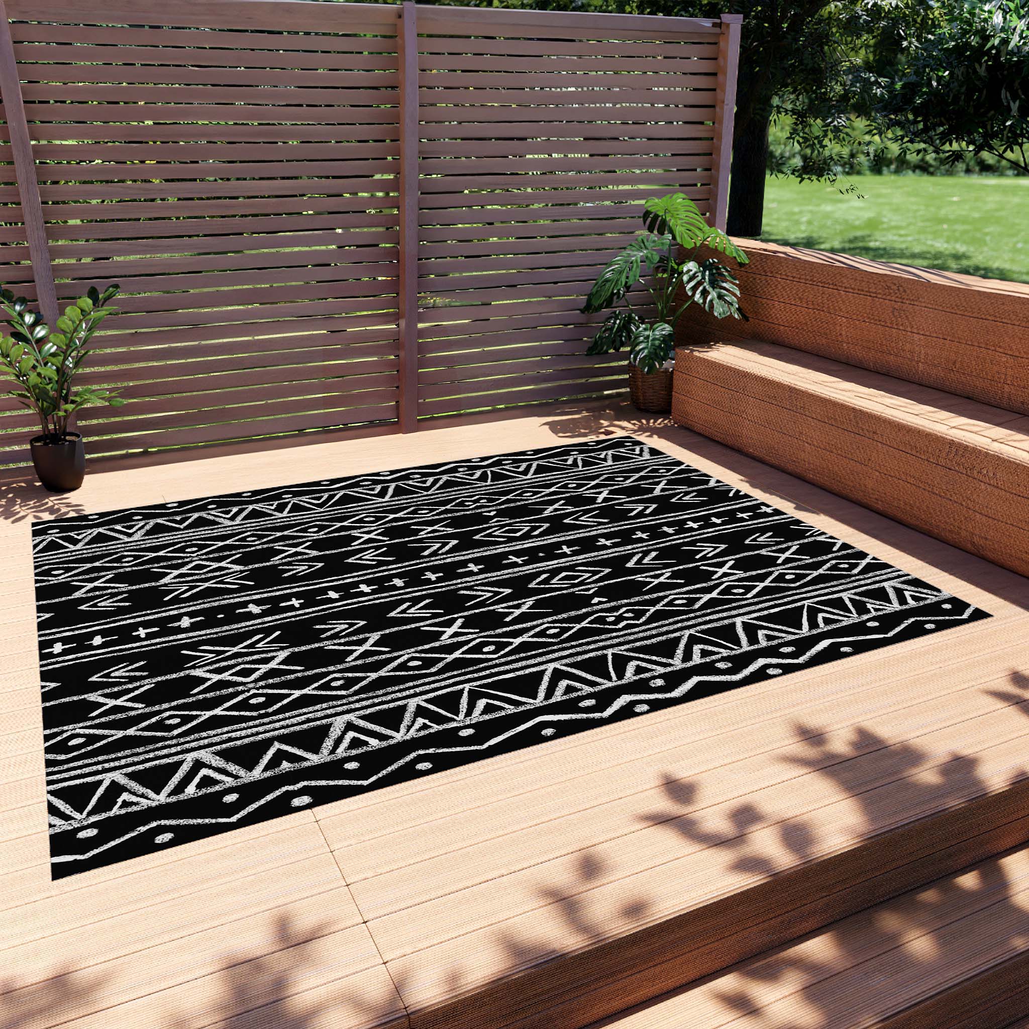 Outdoor African Inspired Area Rugs Black & White Carpet