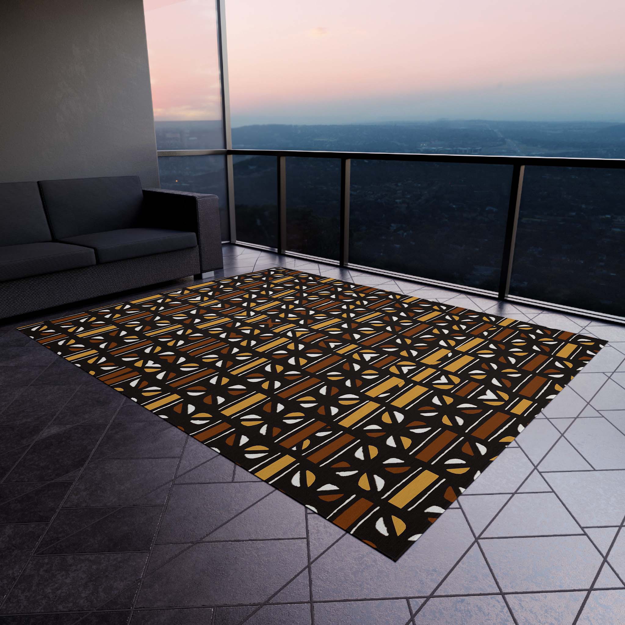 Outdoor Rug African Mudcloth Print Carpet - Bynelo