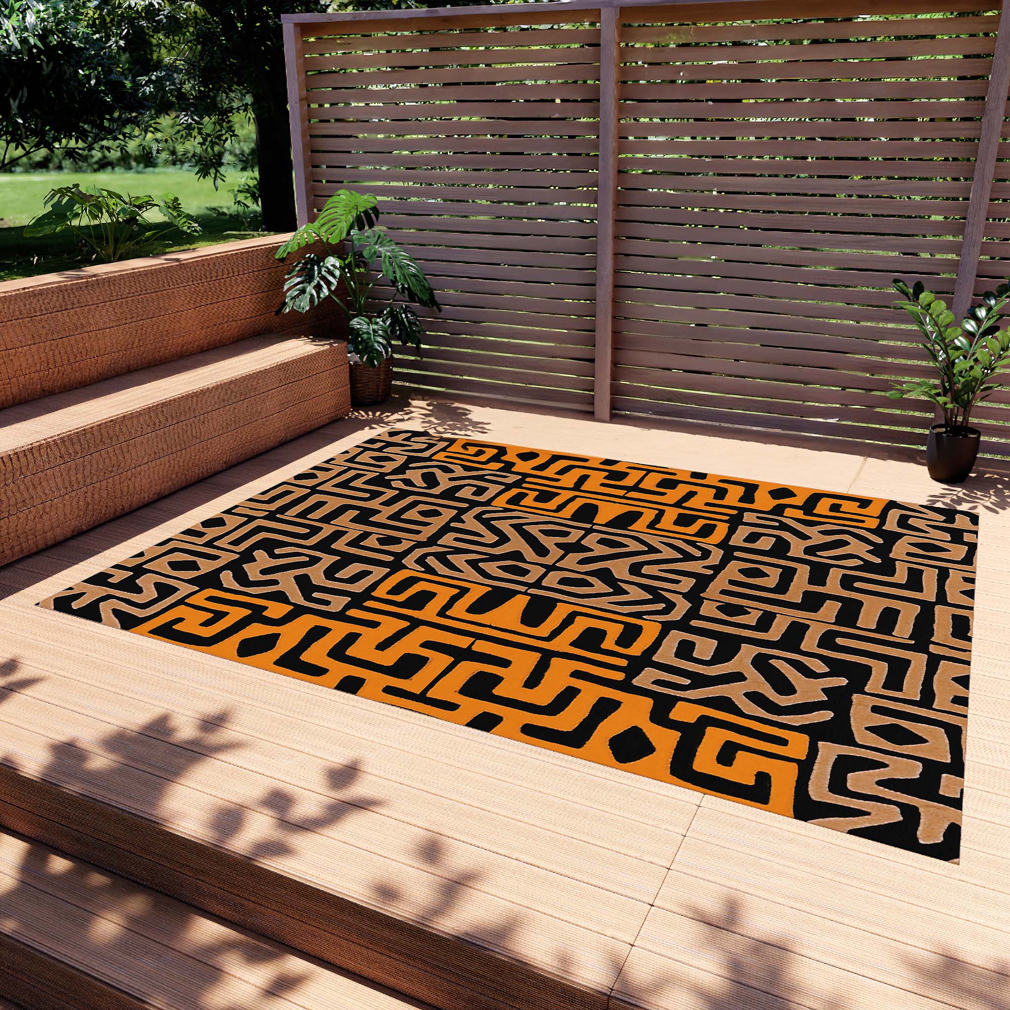Outdoor Kuba African Print Rug Afrocentric Carpet - Bynelo