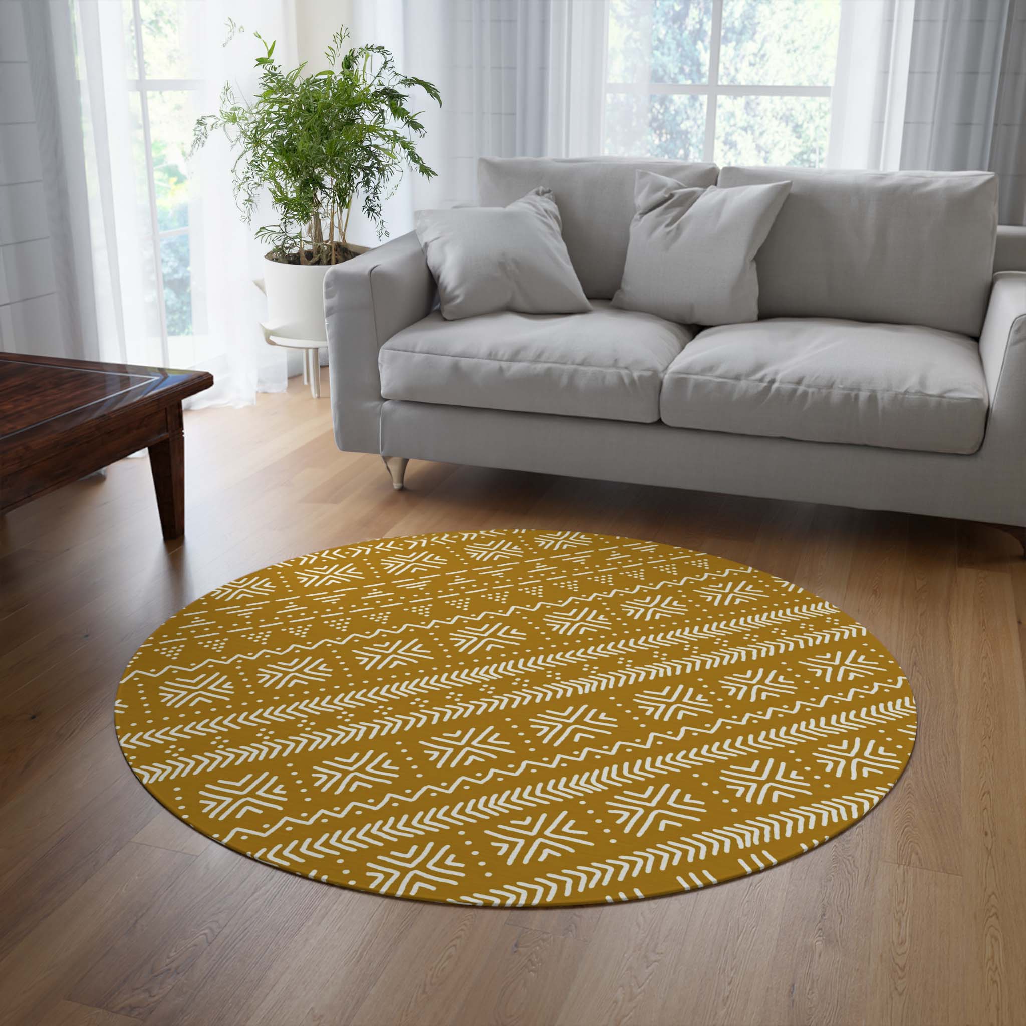 African Round Rug Mudcloth Print Carpet - Bynelo