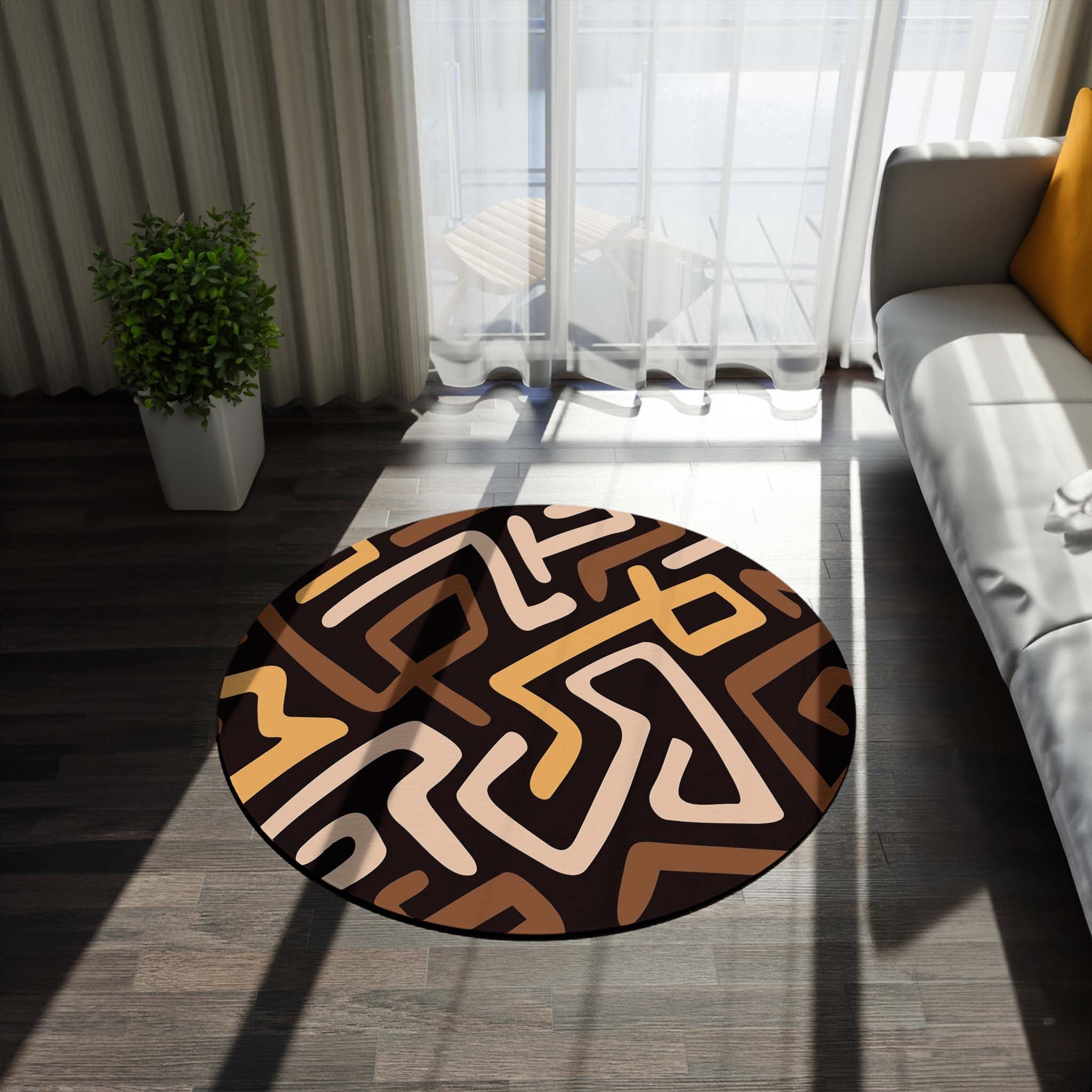 Round African Rugs in Kuba Print Indoor Carpet - Bynelo