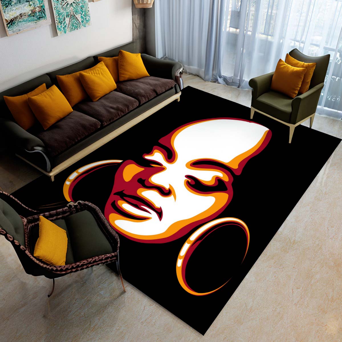 African Carpet Area Rug Black Woman Face- Bynelo
