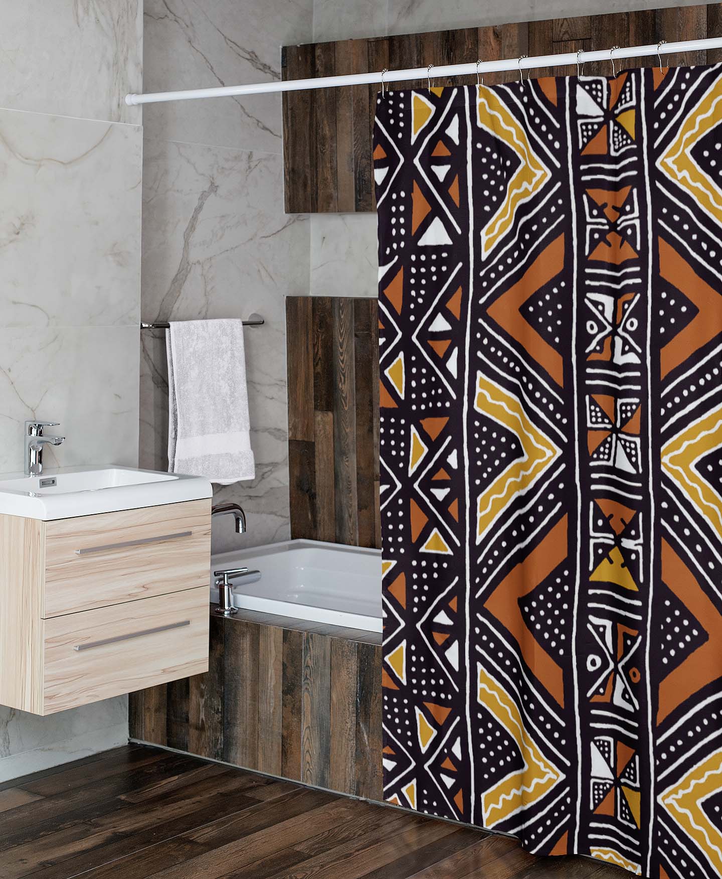 African Inspired Shower Curtains Mudcloth Print - Bynelo