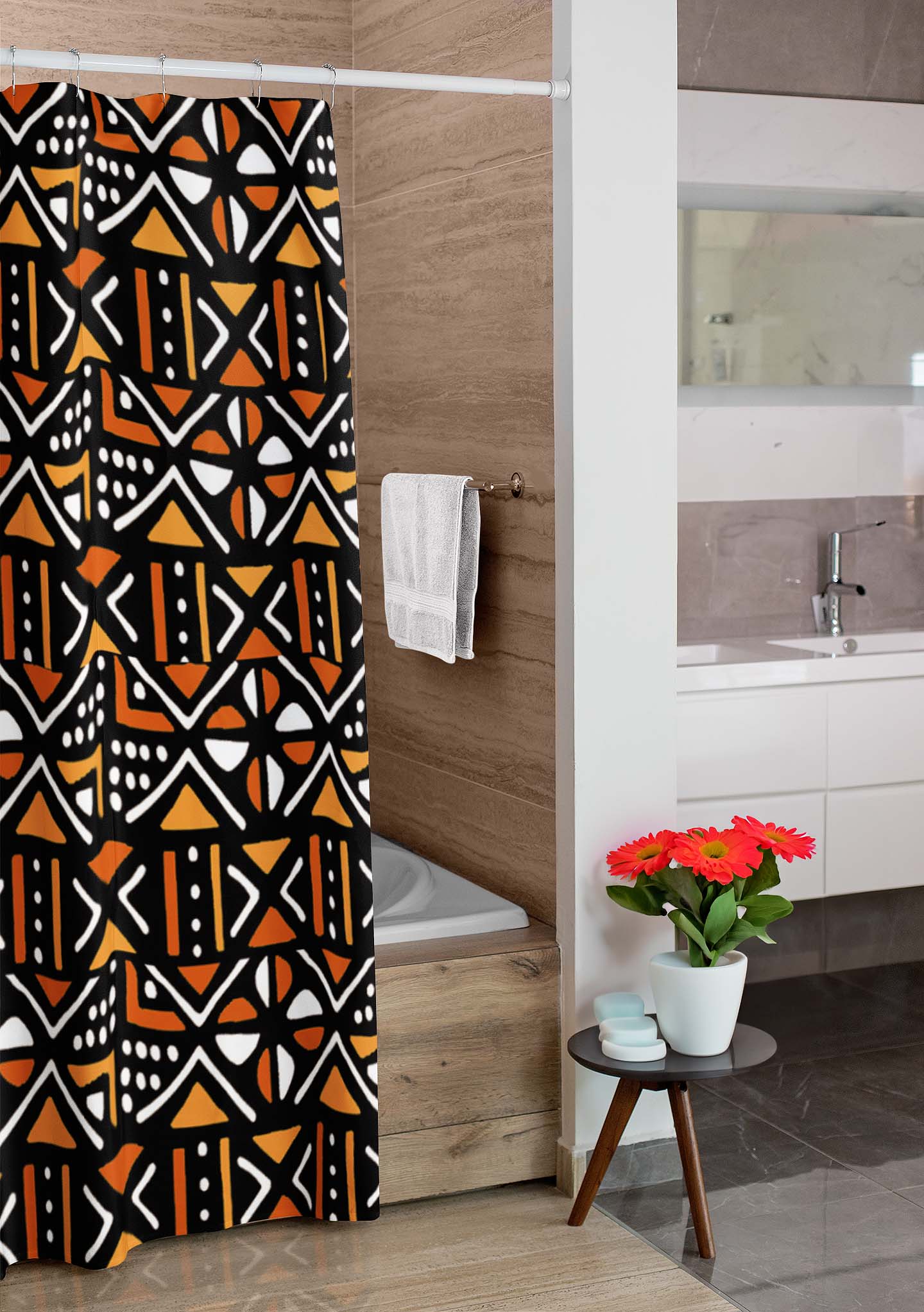 Colourful African Bathroom Shower Curtain Mud Cloth Print