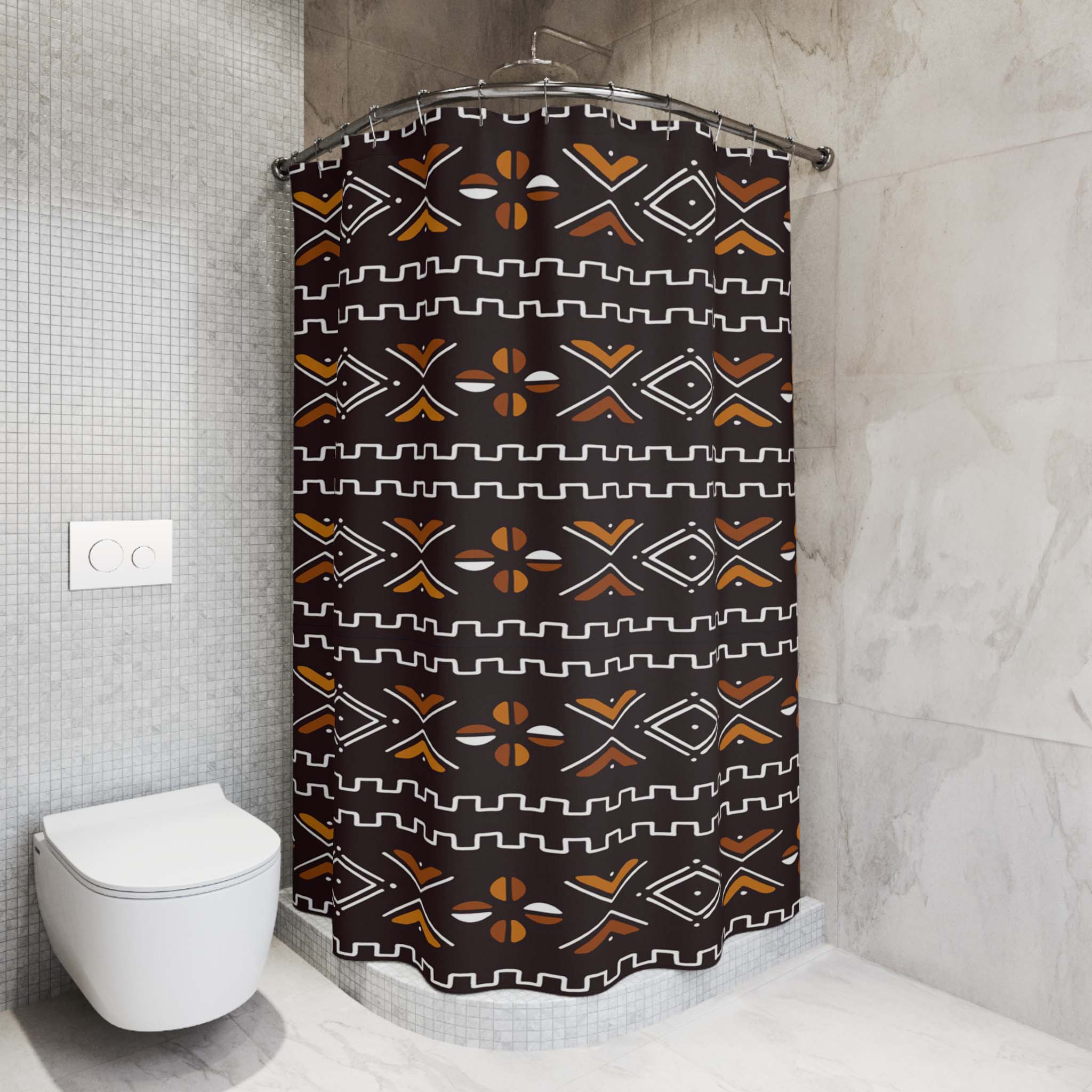African Shower Curtain Bogolan Print | Cultural Harmony