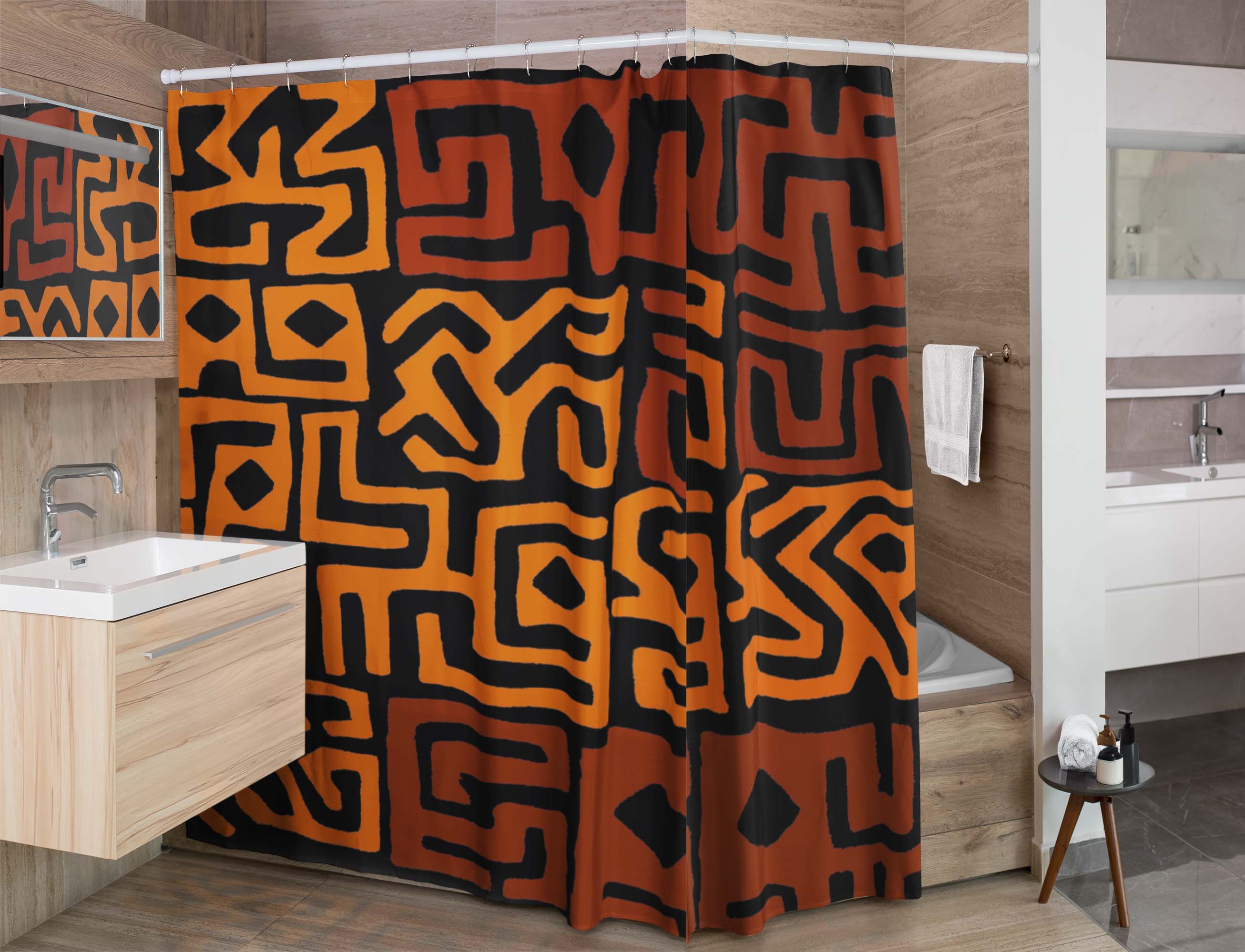 African Print Shower Curtain Kuba Pattern | Elevate Bathing