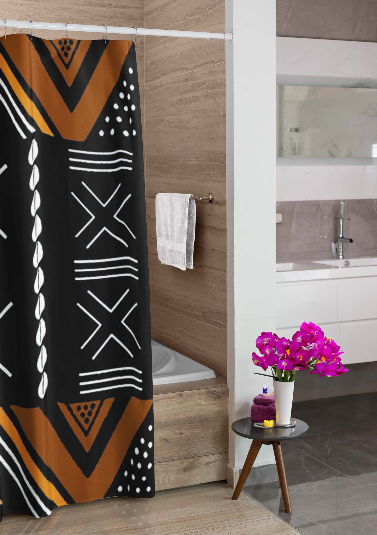 African Mudcloth Shower Curtain | Unique Print - Bynelo