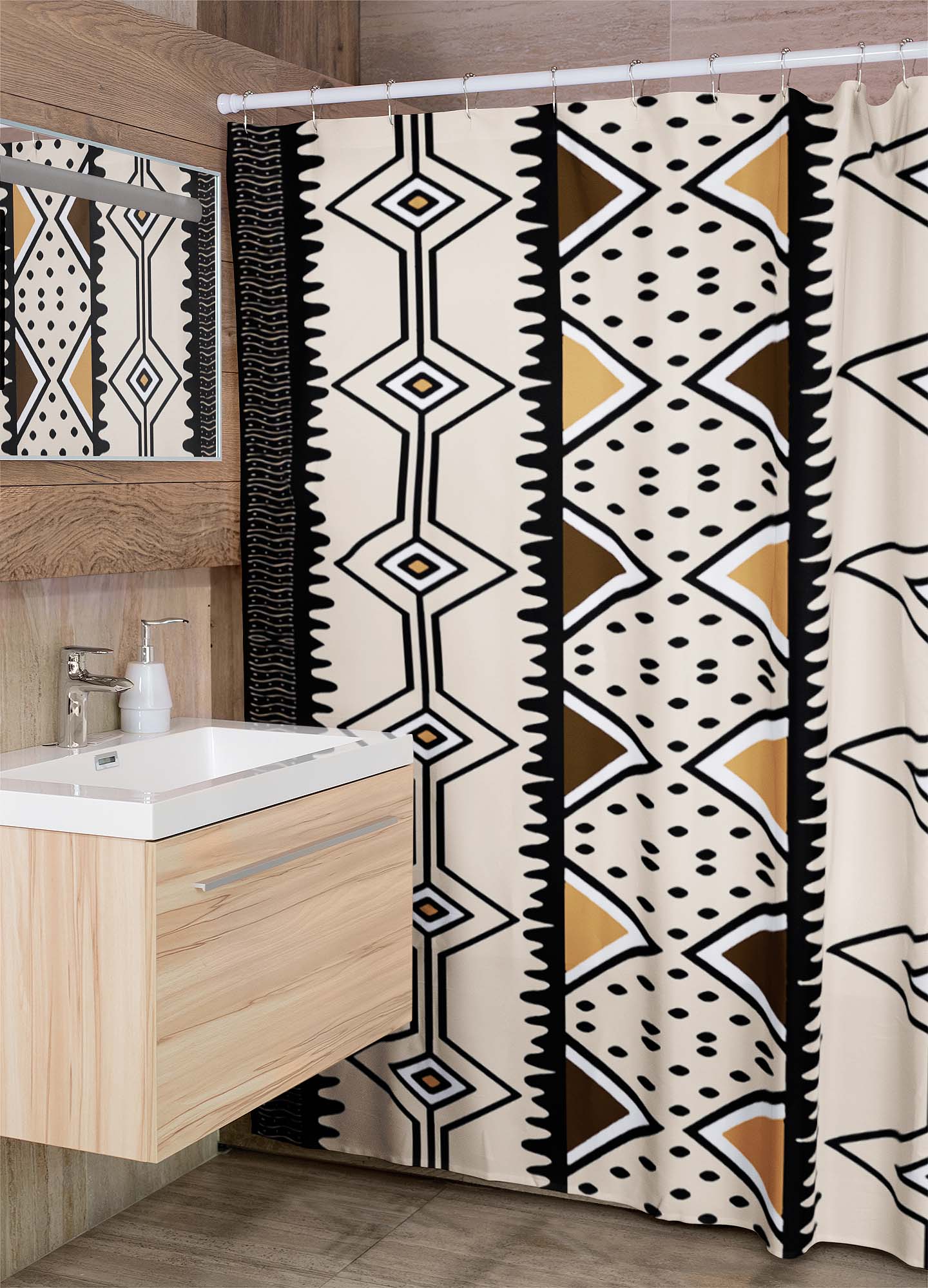 African Zigzag Tribal Print Shower Curtain | Dynamic Vibes
