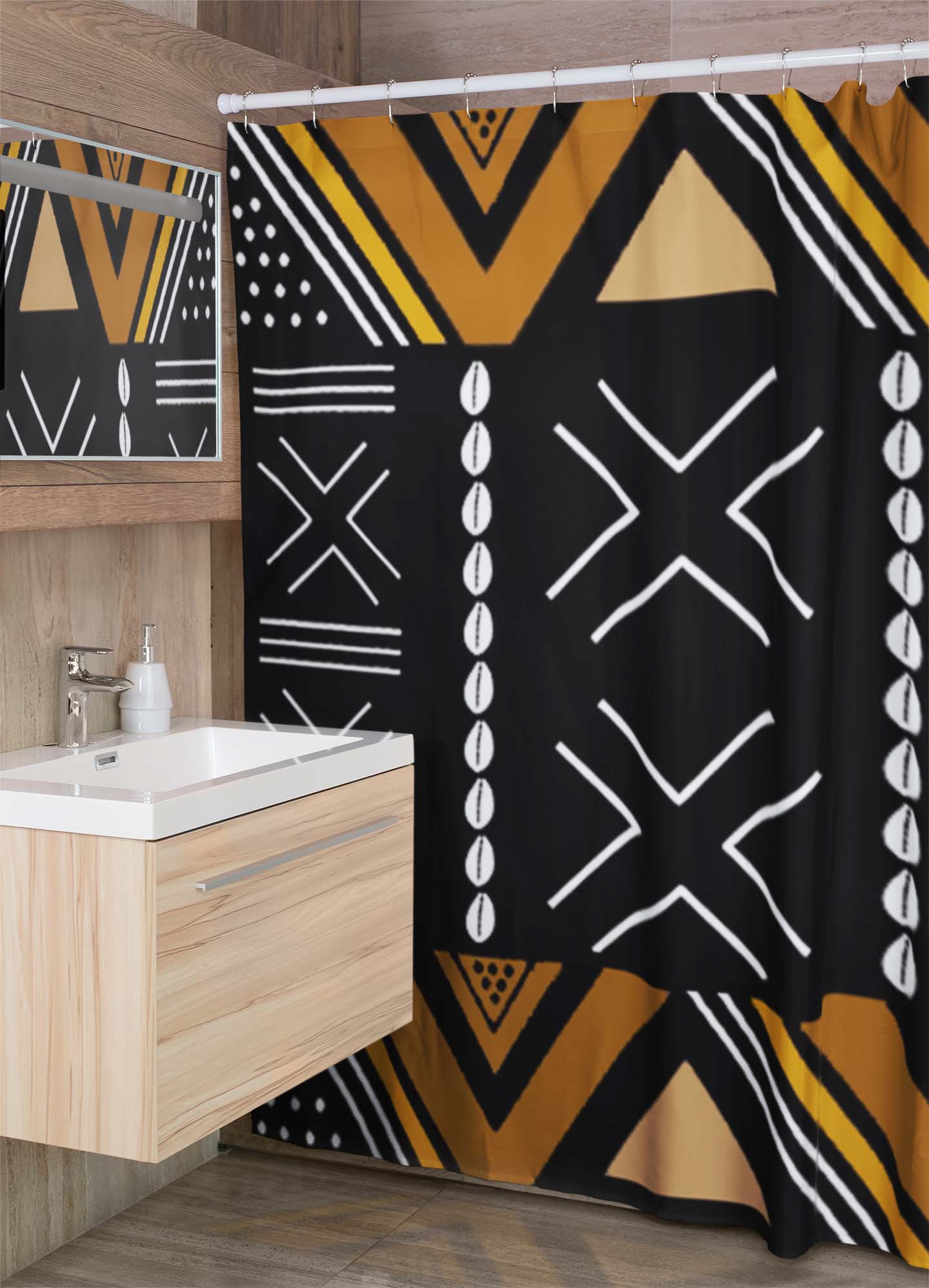 African Mudcloth Shower Curtain | Unique Print - Bynelo