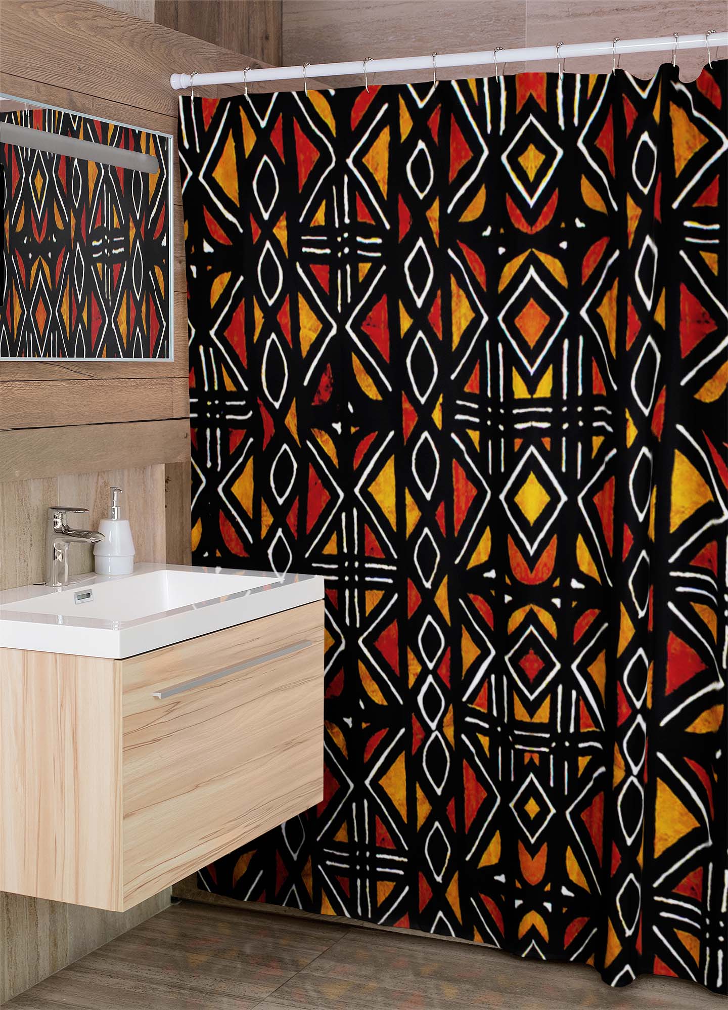 Best Bogolan African Shower Curtain Mudcloth Print - Bynelo