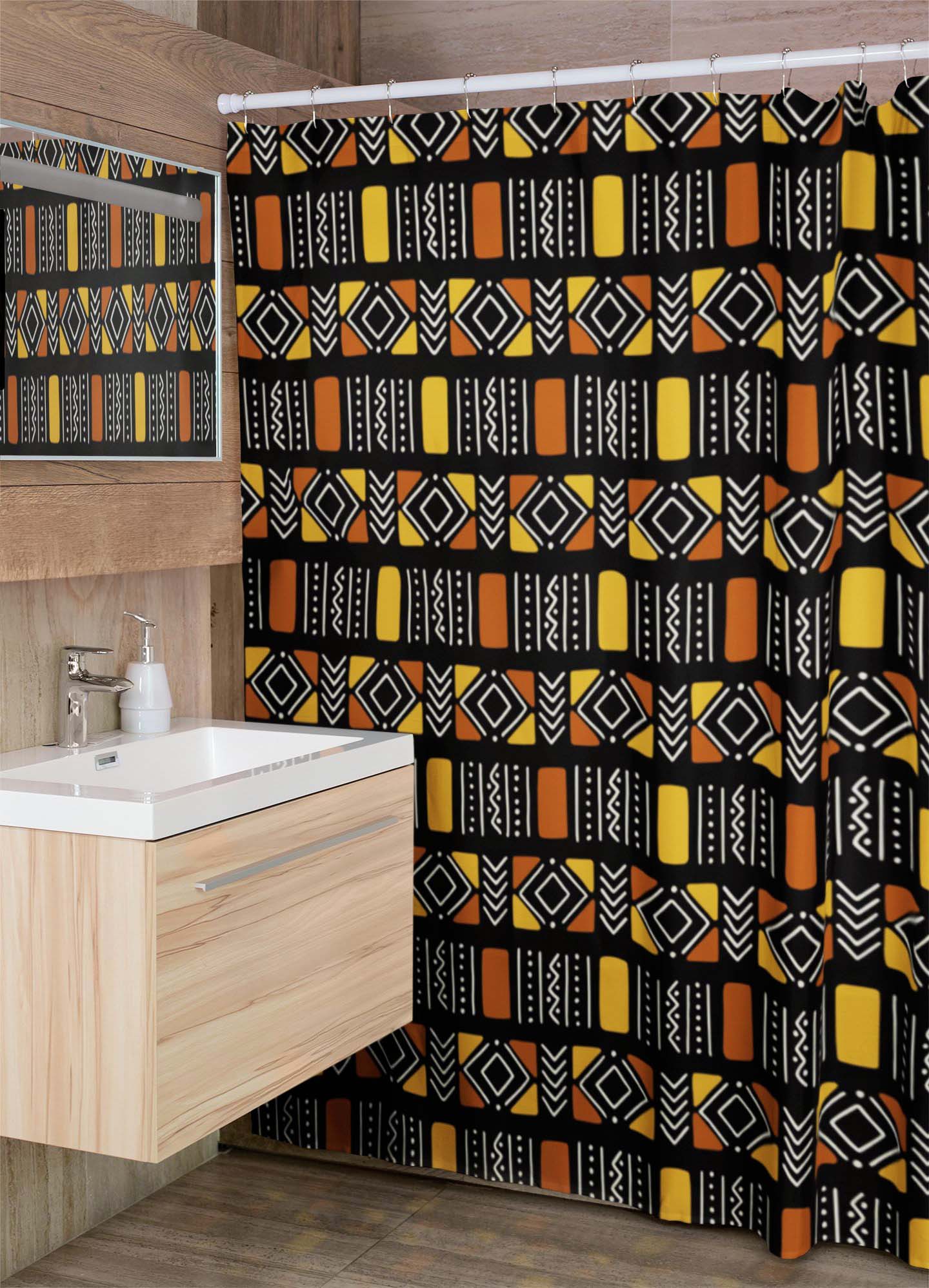 Unique African Bogolan Print Shower Curtain - Bynelo
