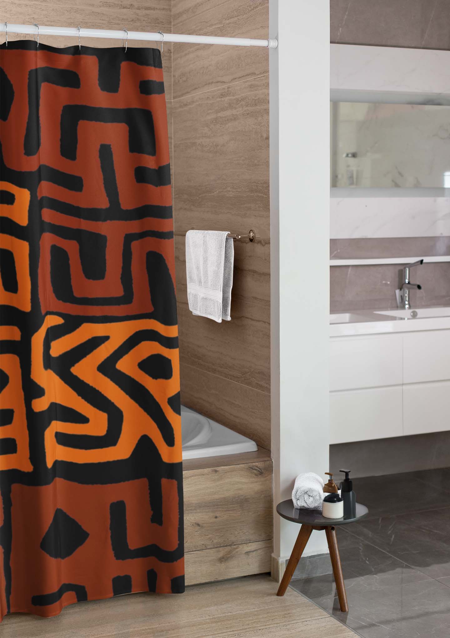 African Print Shower Curtain Kuba Pattern | Elevate Bathing