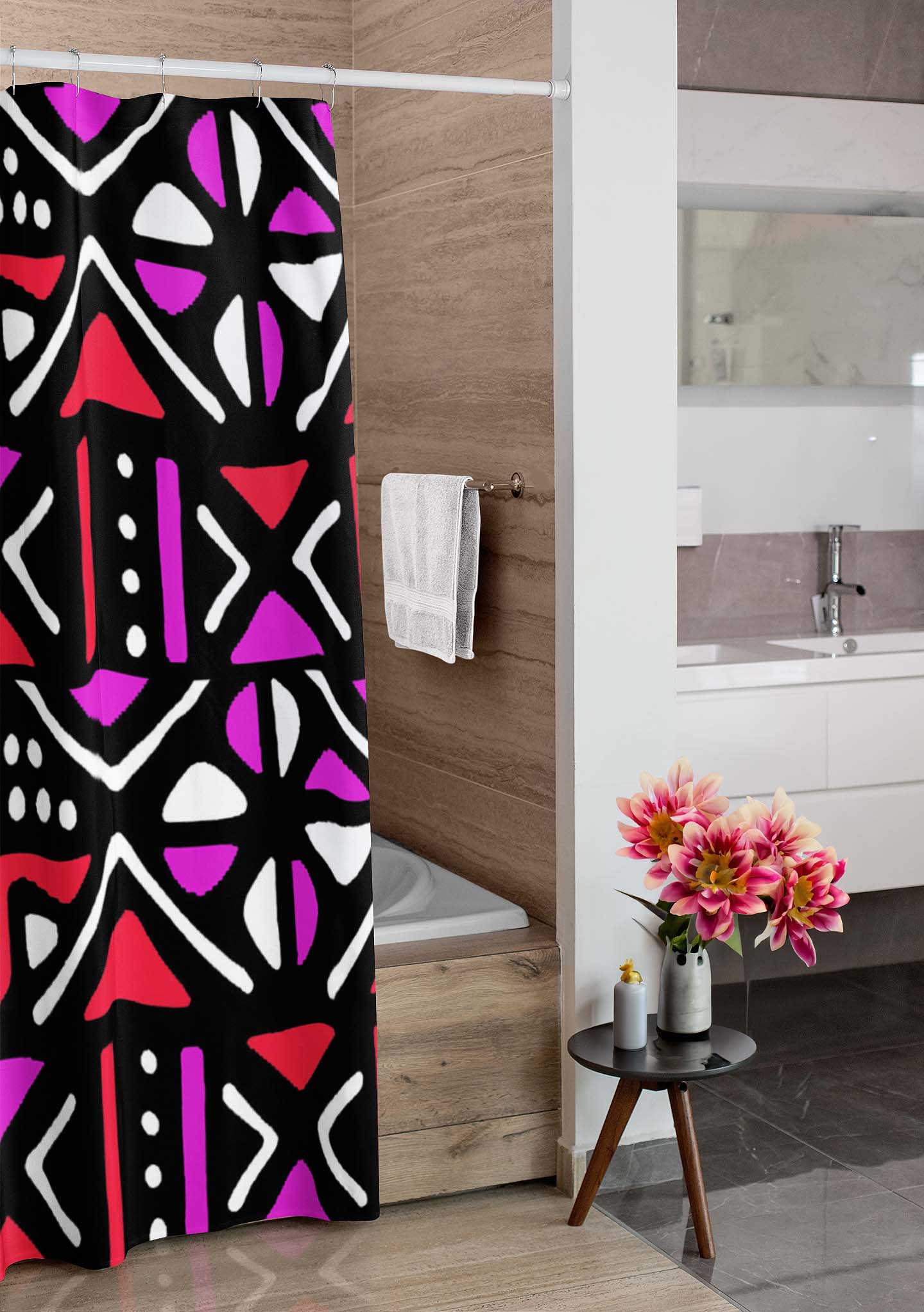 African Bathroom Shower Curtain Decor Mudcloth Print