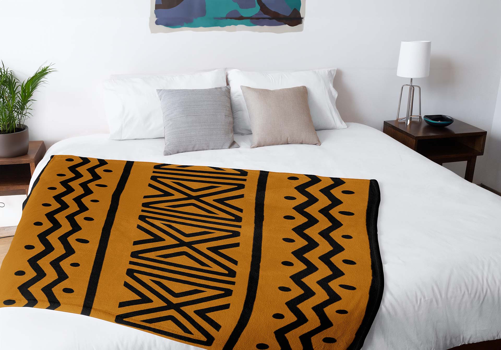 African Throw Blanket Fleece Mudcloth Print - Bynelo