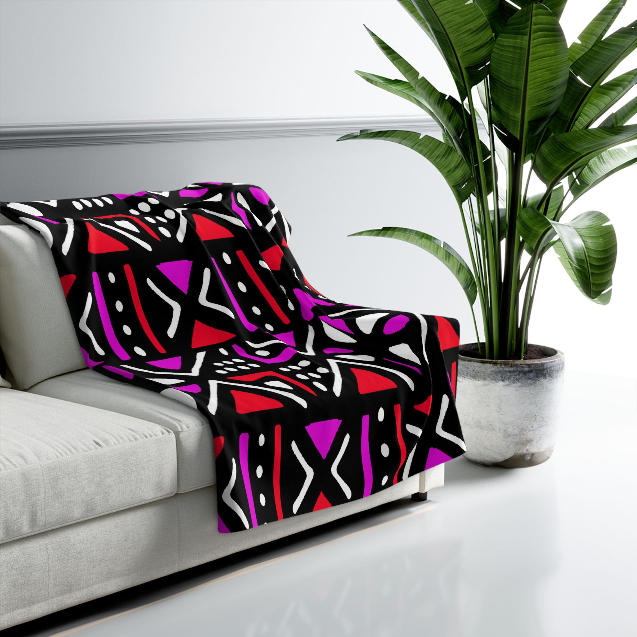 Pink African Throw Fleece Blanket Mudcloth Print - Bynelo