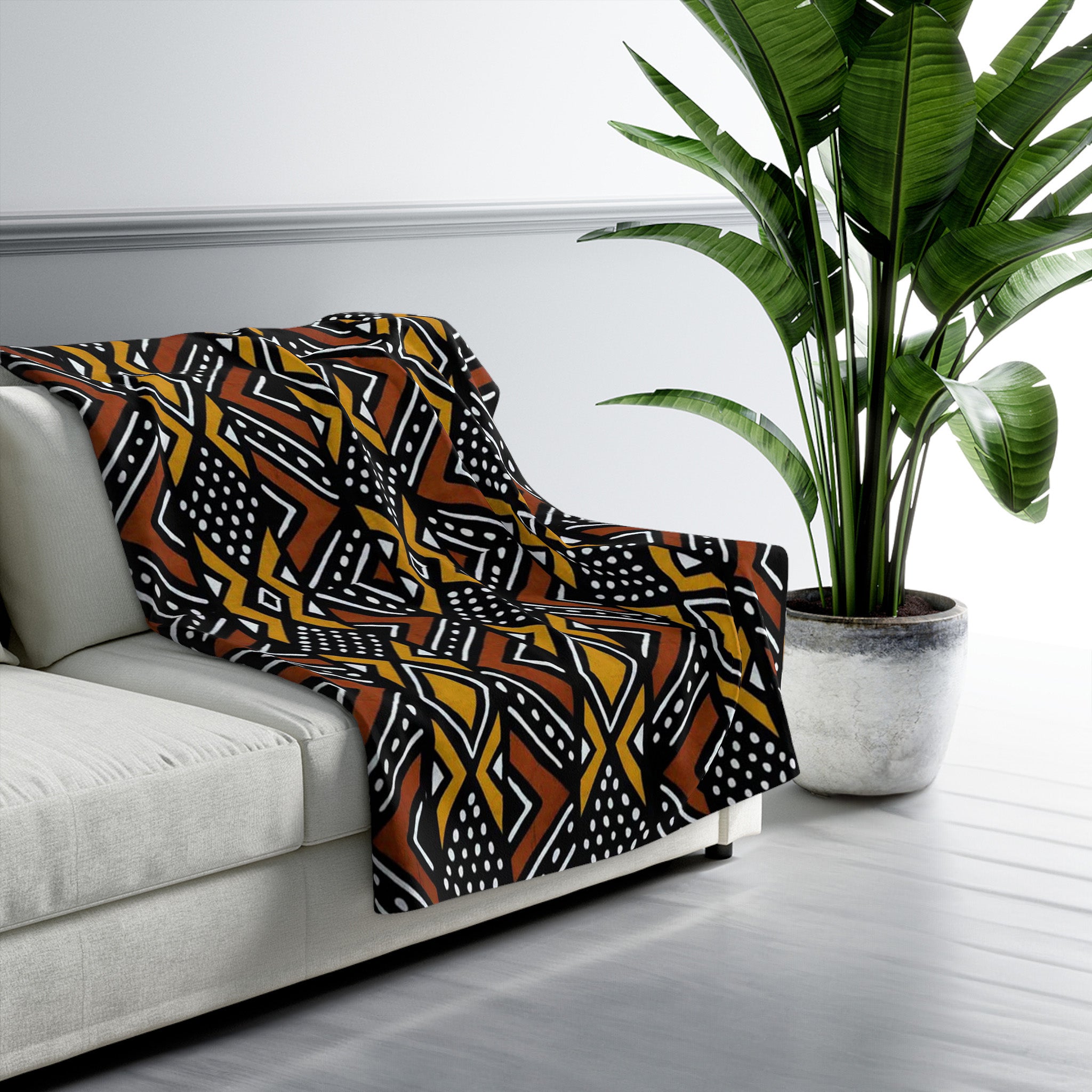 African Blanket Throw Fleece Mudcloth Print - Bynelo