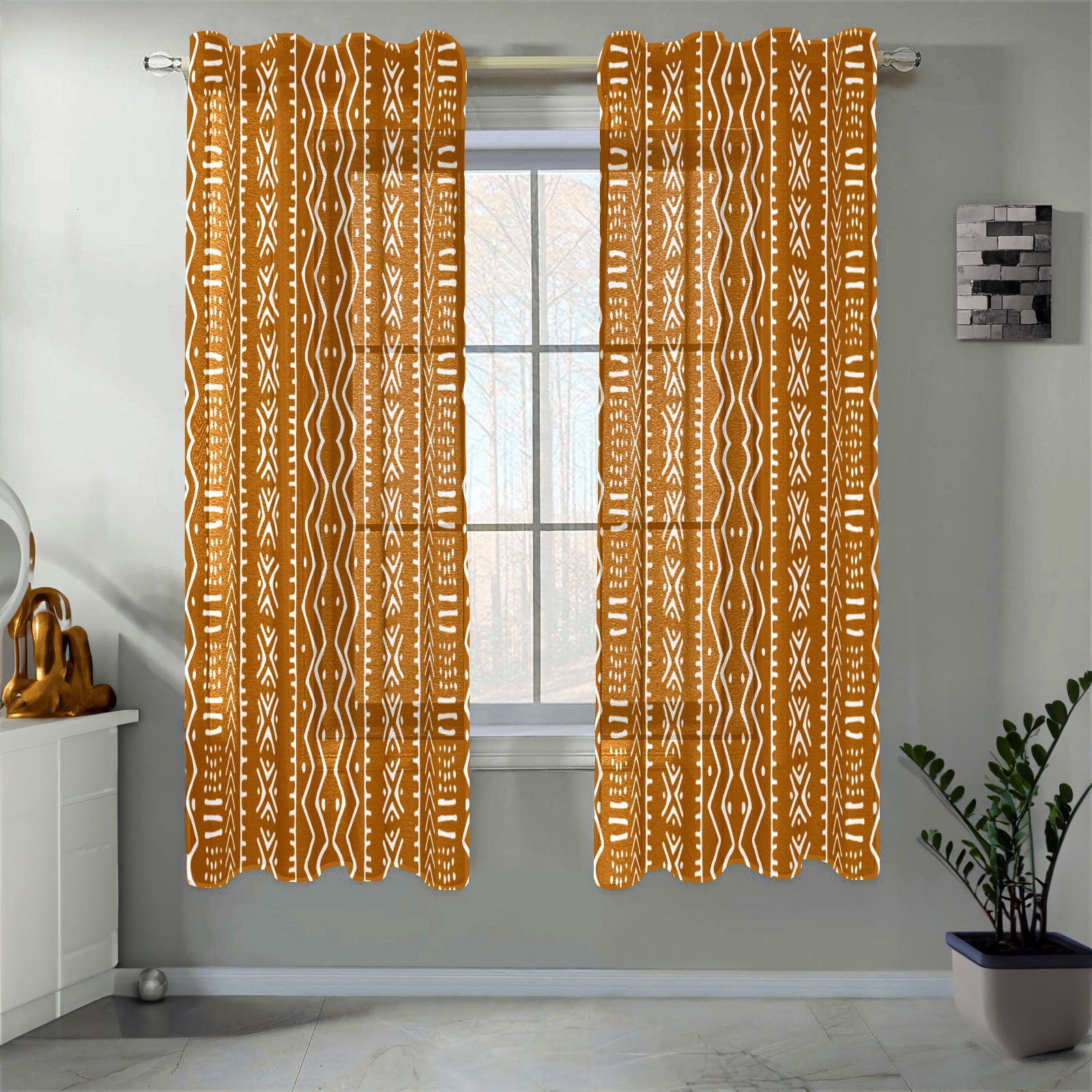 African Guaze Curtain Mudcloth Print (Two Piece)- Bynelo