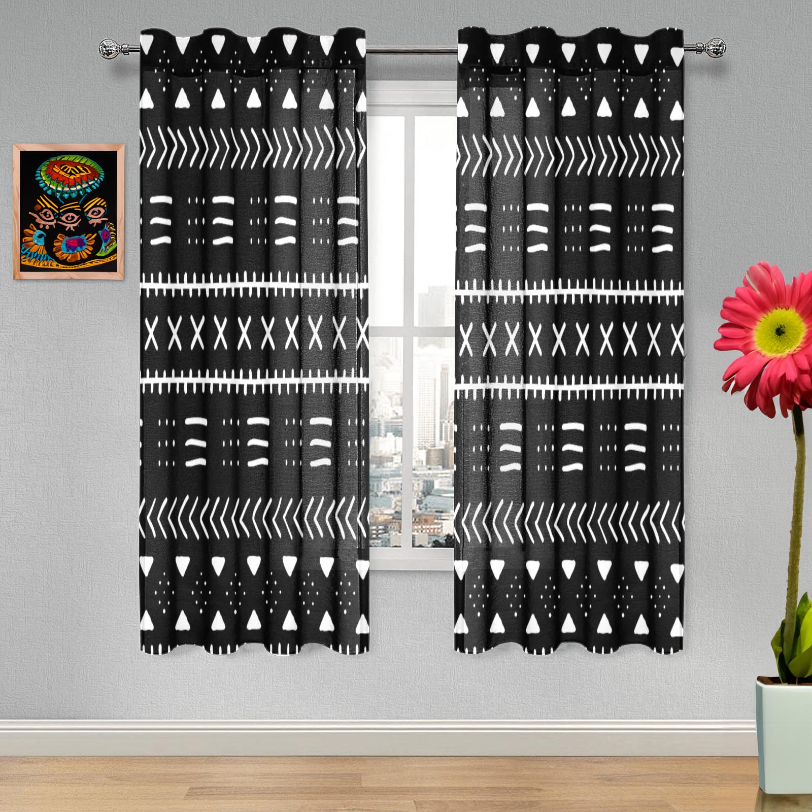 Black and White African Curtain Tribal Print (Two Piece)